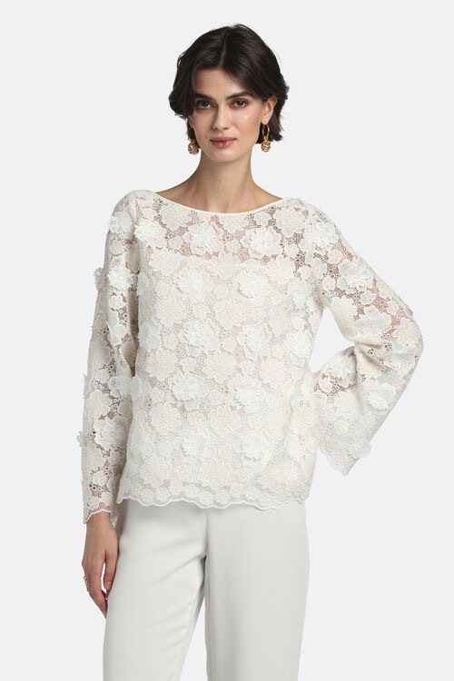 1LS0511-047 [LUISA SPAGNOLI] Base 刺繡蕾絲襯衫 Panna_Panna(0202 0202) #543315 (EU)