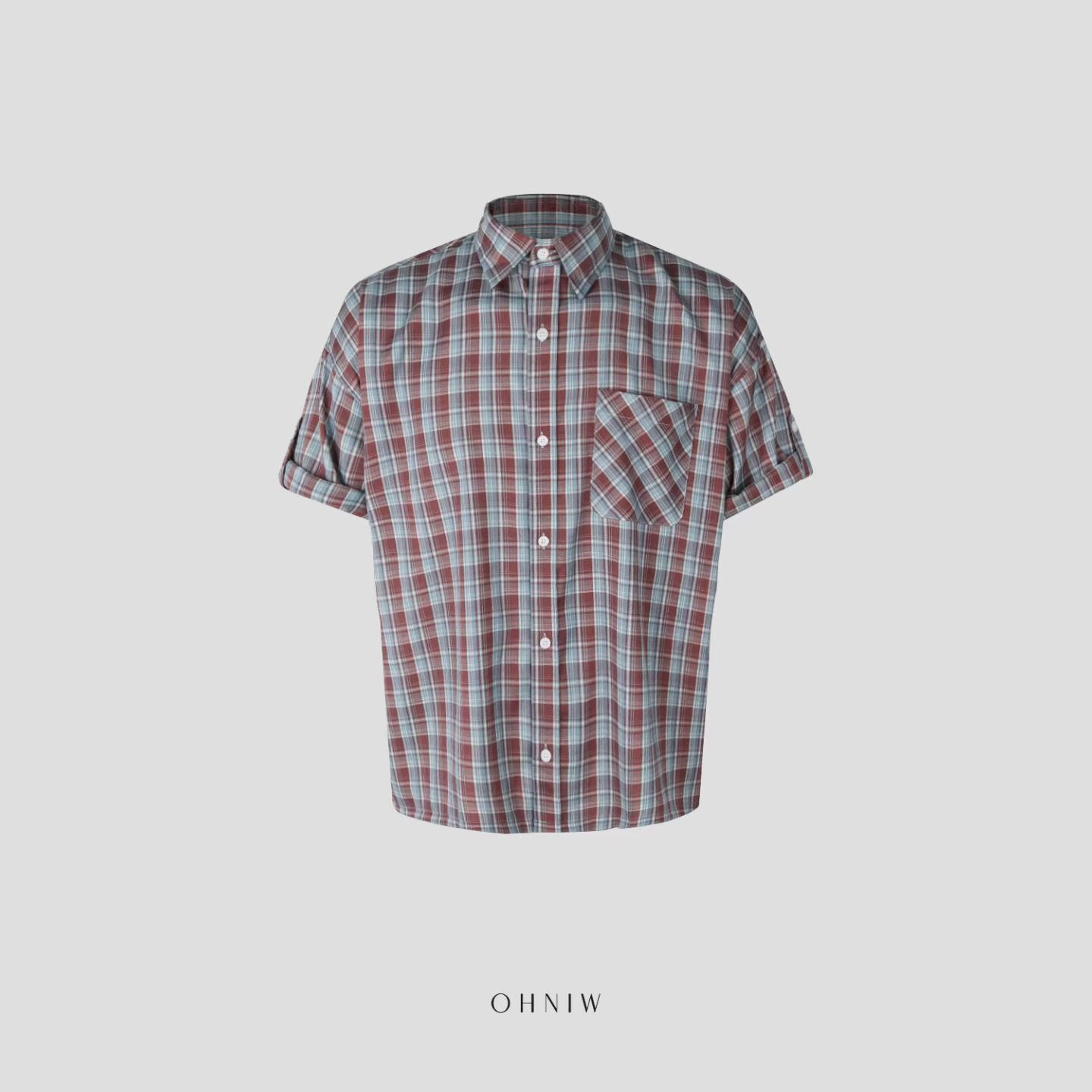 格仔短袖恤衫 OHNIW-016S