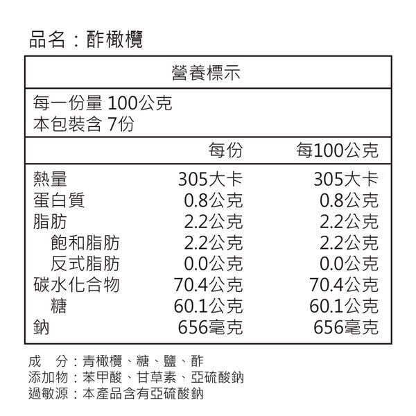 ZL035 合勝堂 - 醋橄欖 500g/包