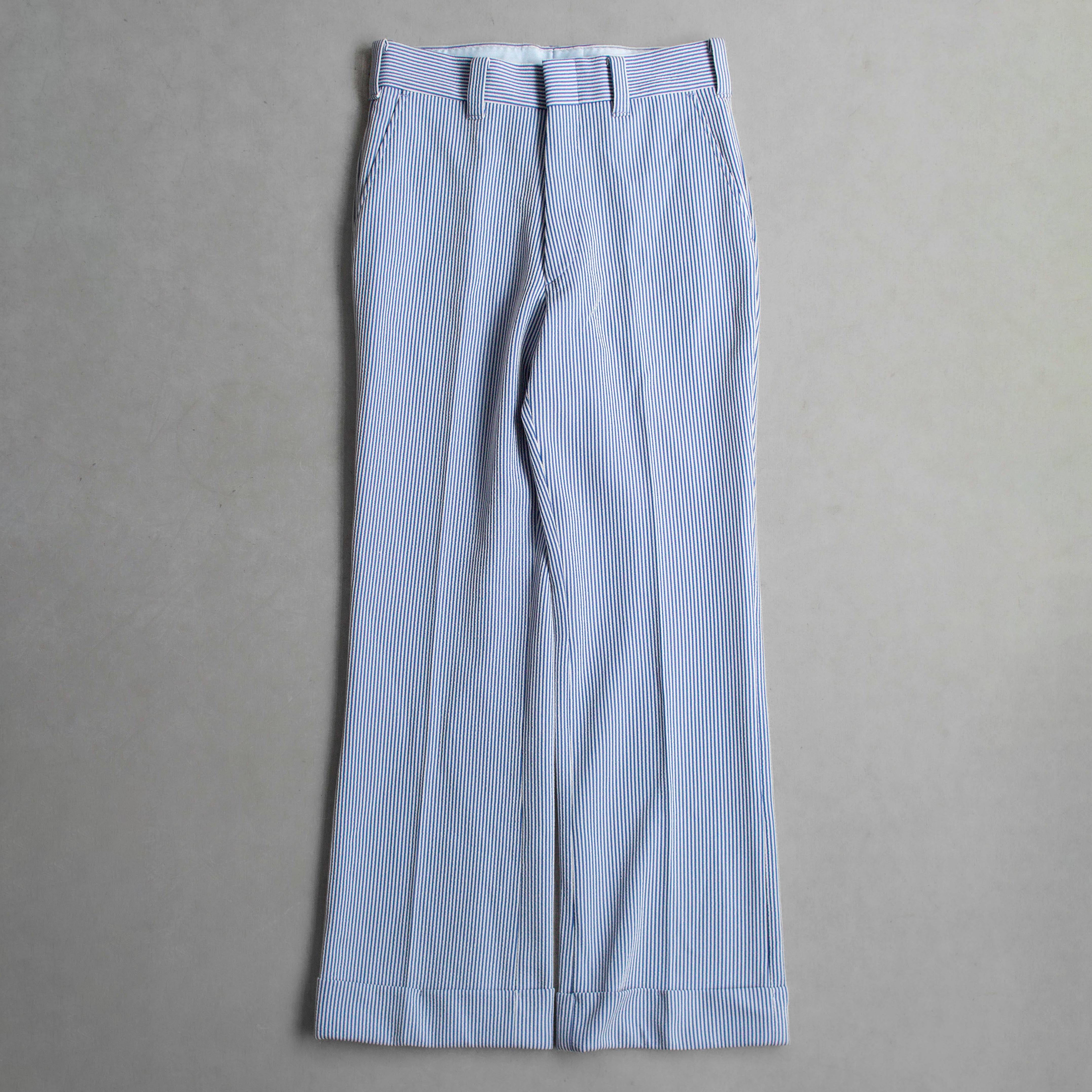 JC PENNEY STRIPE FLARE PANTS 美國 藍色 條紋 聚酯纖維 靴型 喇叭 長褲