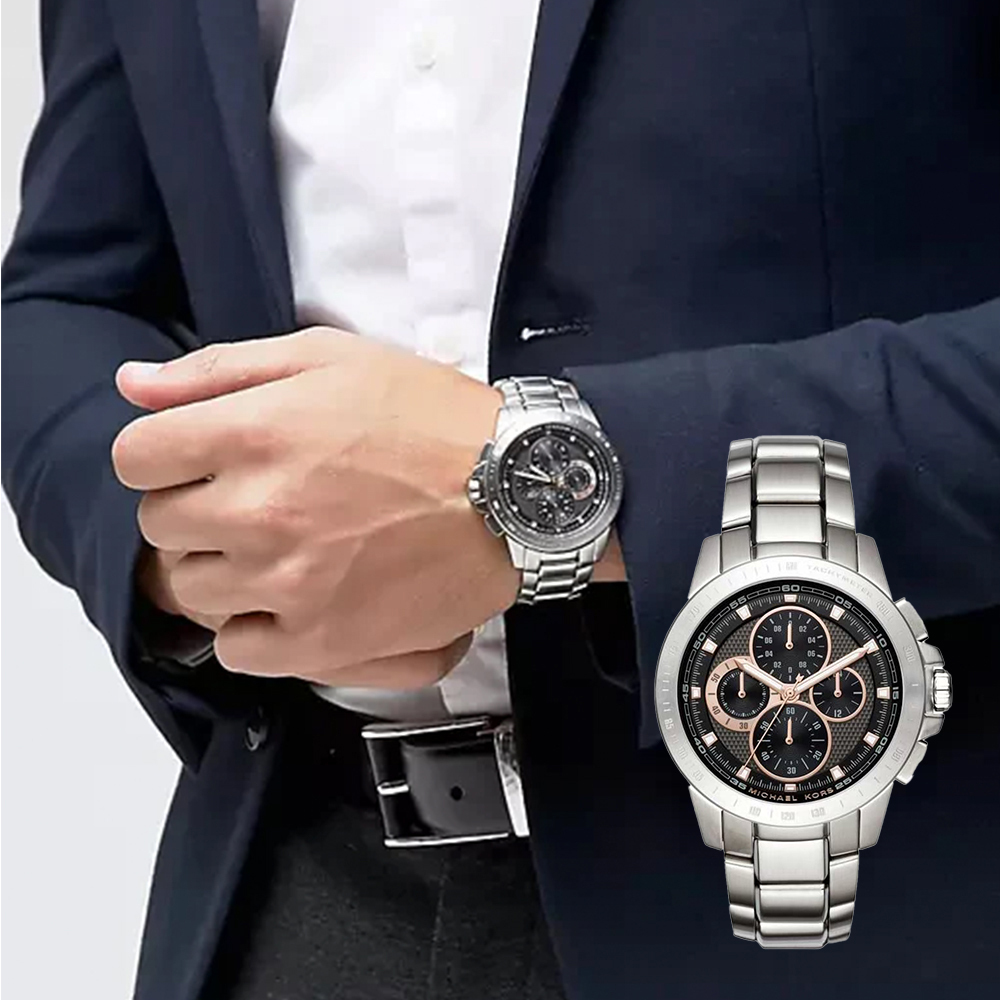 【Michael Kors】MK8528 四眼 計時 日期顯示 銀框 不鏽鋼 夜光指針刻度 都會 男款 石英錶