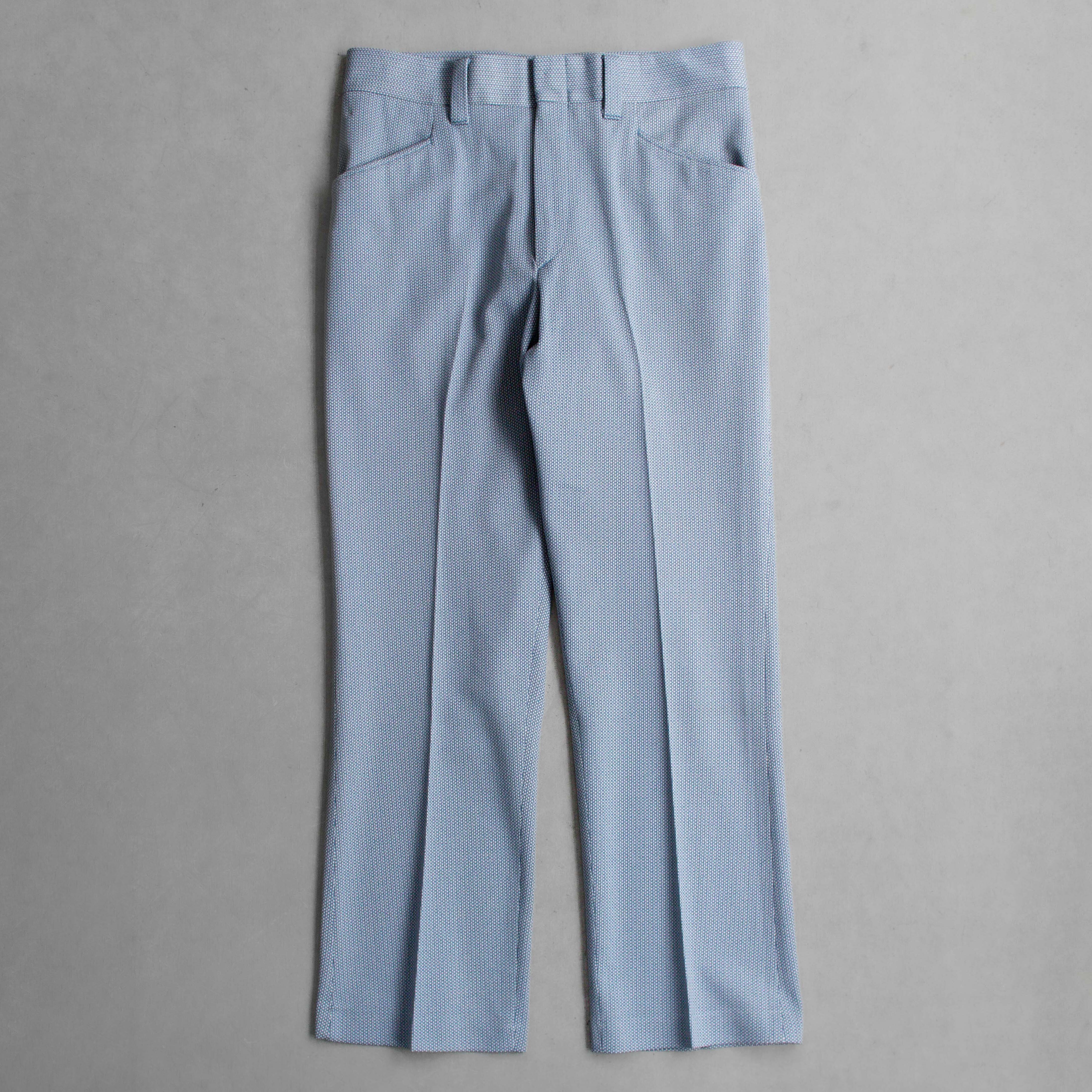 VINTAGE PATTERN FLARE PANTS 美國 藍色 花紋 聚酯纖維 靴型 喇叭 長褲