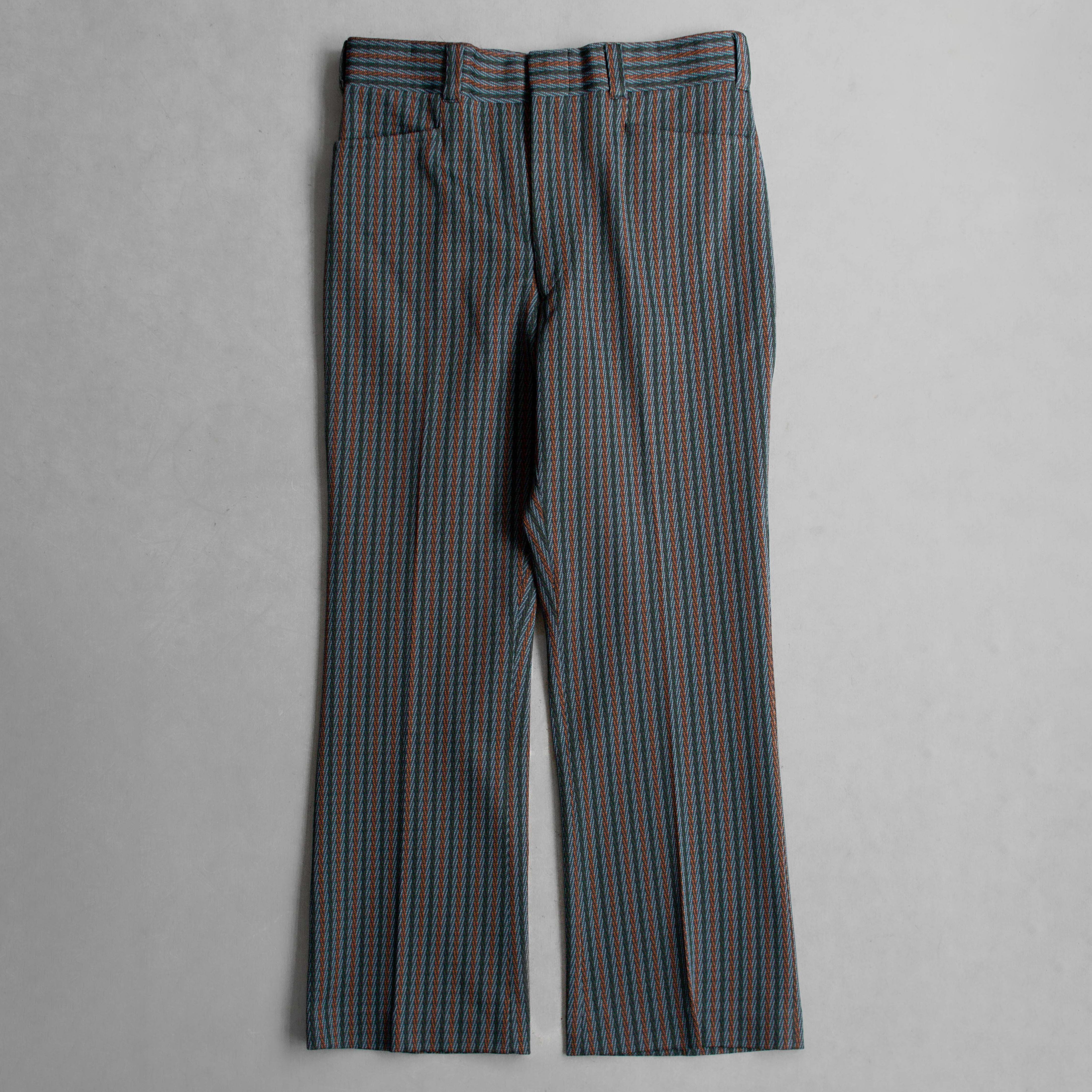 VINTAGE STRIPE FLARE PANTS 美國 綠橘 條紋 聚酯纖維 靴型 喇叭 長褲