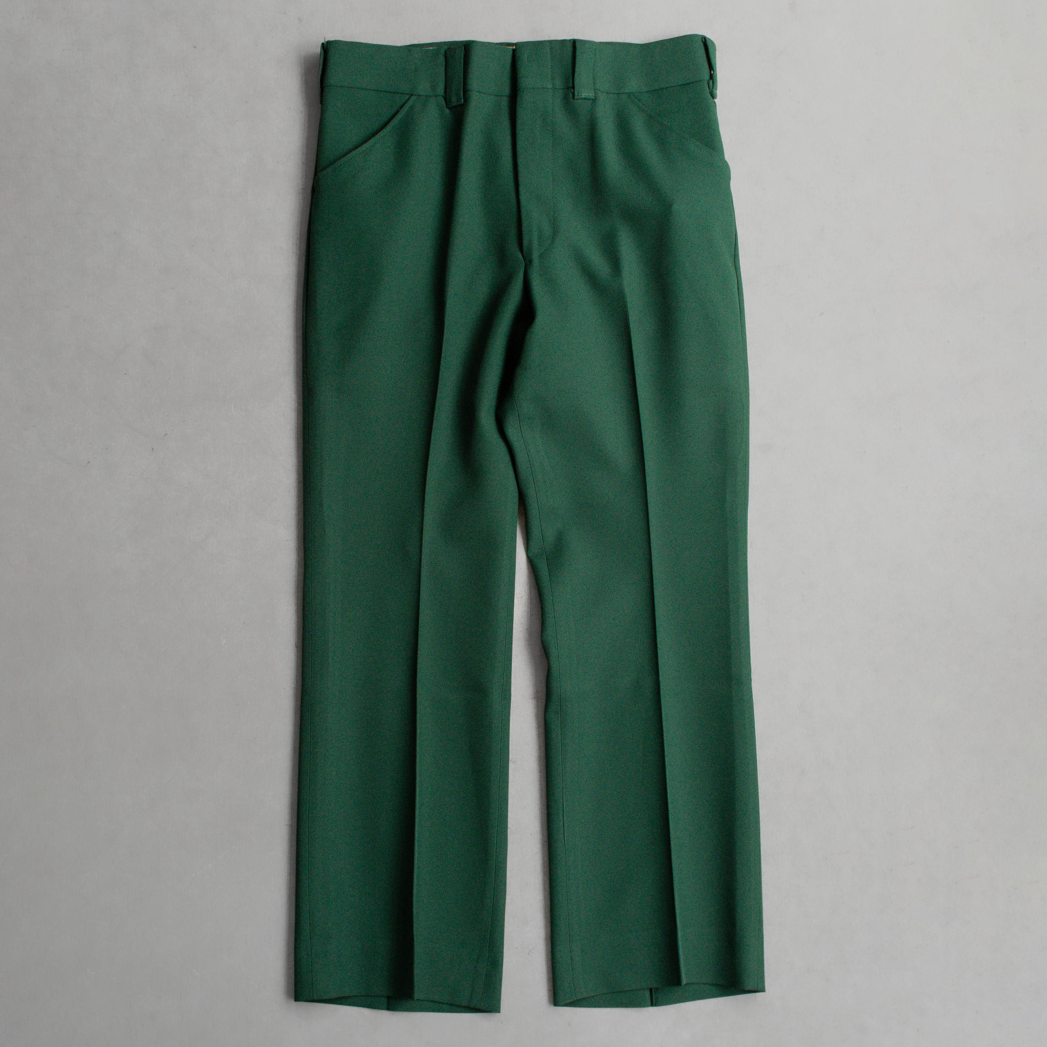 VINTAGE PERMA FLARE PANTS 美國 墨綠 素面 聚酯纖維 靴型 喇叭 長褲