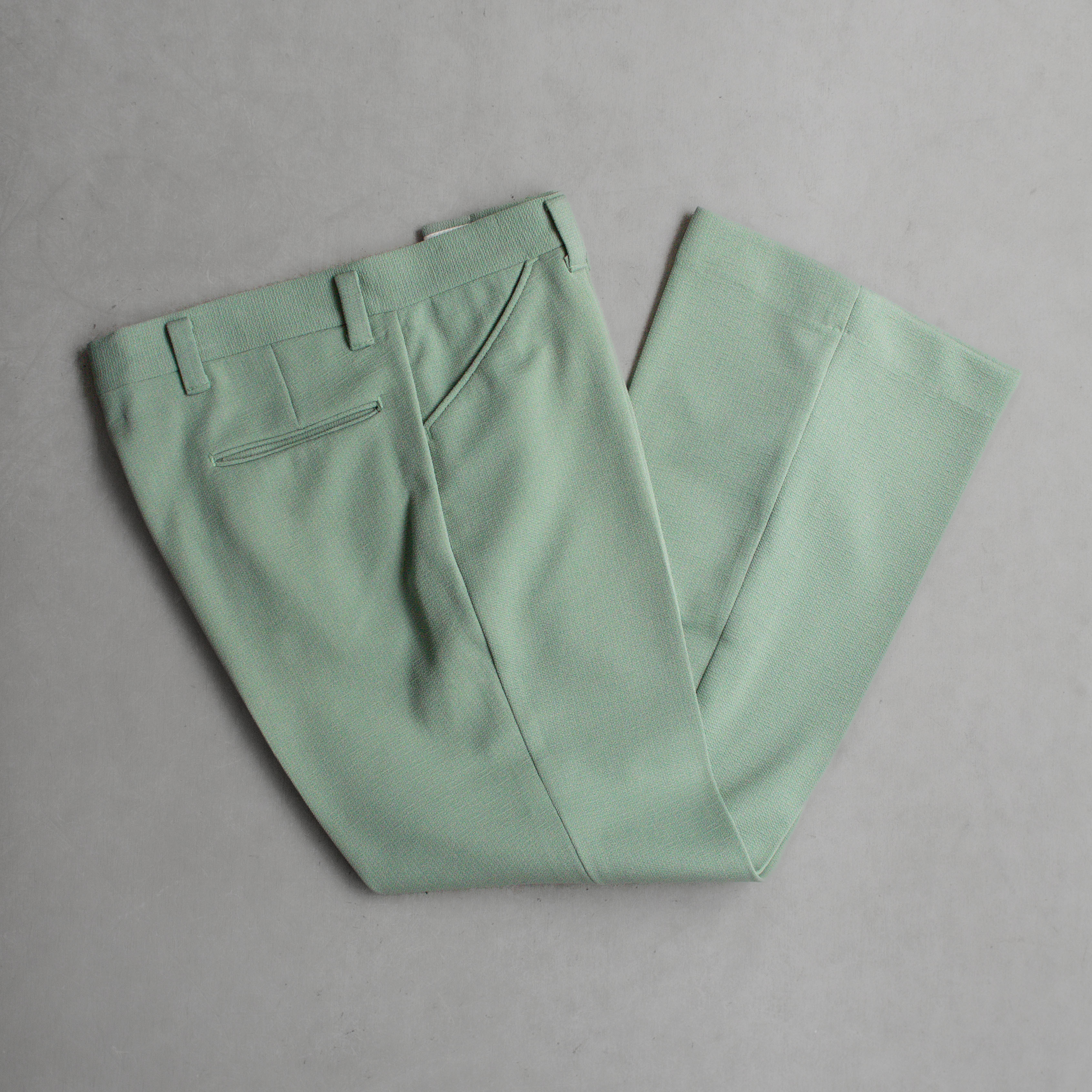 VINTAGE PERMA FLARE PANTS 美國 淺綠 素面 聚酯纖維 靴型 喇叭 長褲