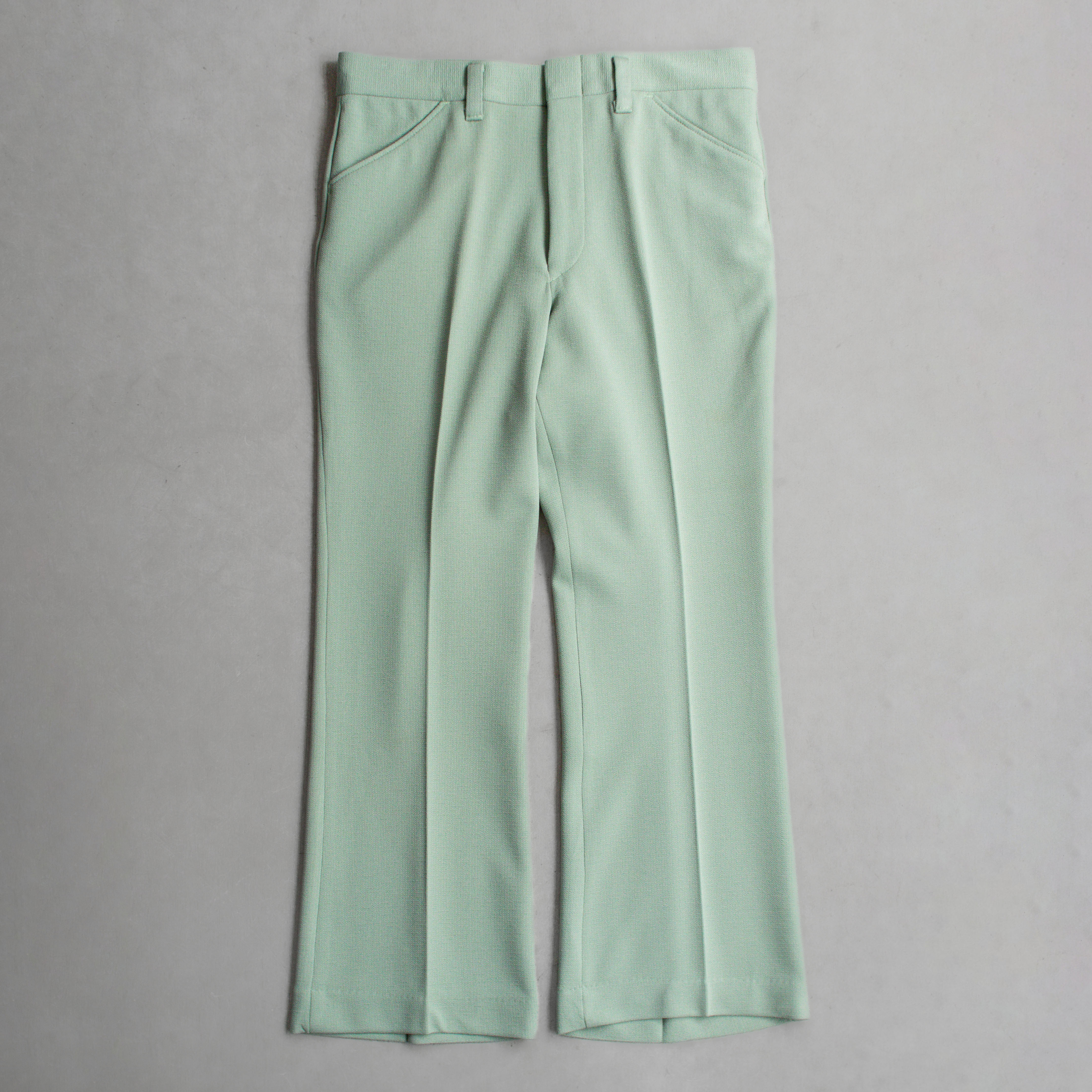 VINTAGE PERMA FLARE PANTS 美國 淺綠 素面 聚酯纖維 靴型 喇叭 長褲