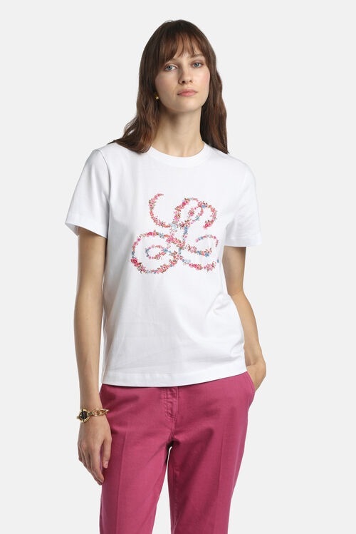 1LS0511-044 [LUISA SPAGNOLI] Ballada 刺繡T卹 Var Panna FioriRosa(4564) #543153 (EU)