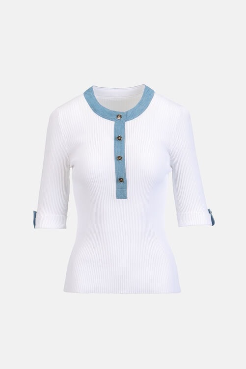 1LS0511-011 [LUISA SPAGNOLI] Colli 牛仔布飾邊上衣 Bianco_Blu(0201 1217) #100332 (EU)