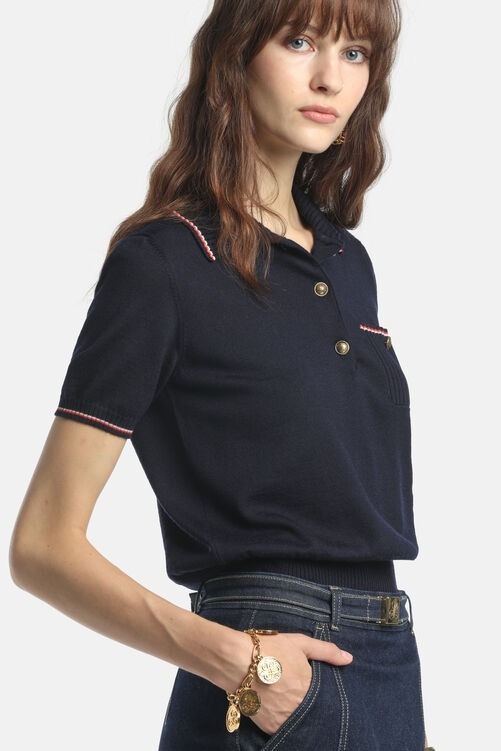 1LS0511-020 [LUISA SPAGNOLI] Miconia 法式優雅 POLO 衫 Blu_Arancio_Panna(1206 15580202) #100295 (EU)