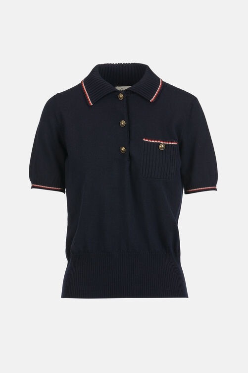 1LS0511-020 [LUISA SPAGNOLI] Miconia 法式優雅 POLO 衫 Blu_Arancio_Panna(1206 15580202) #100295 (EU)