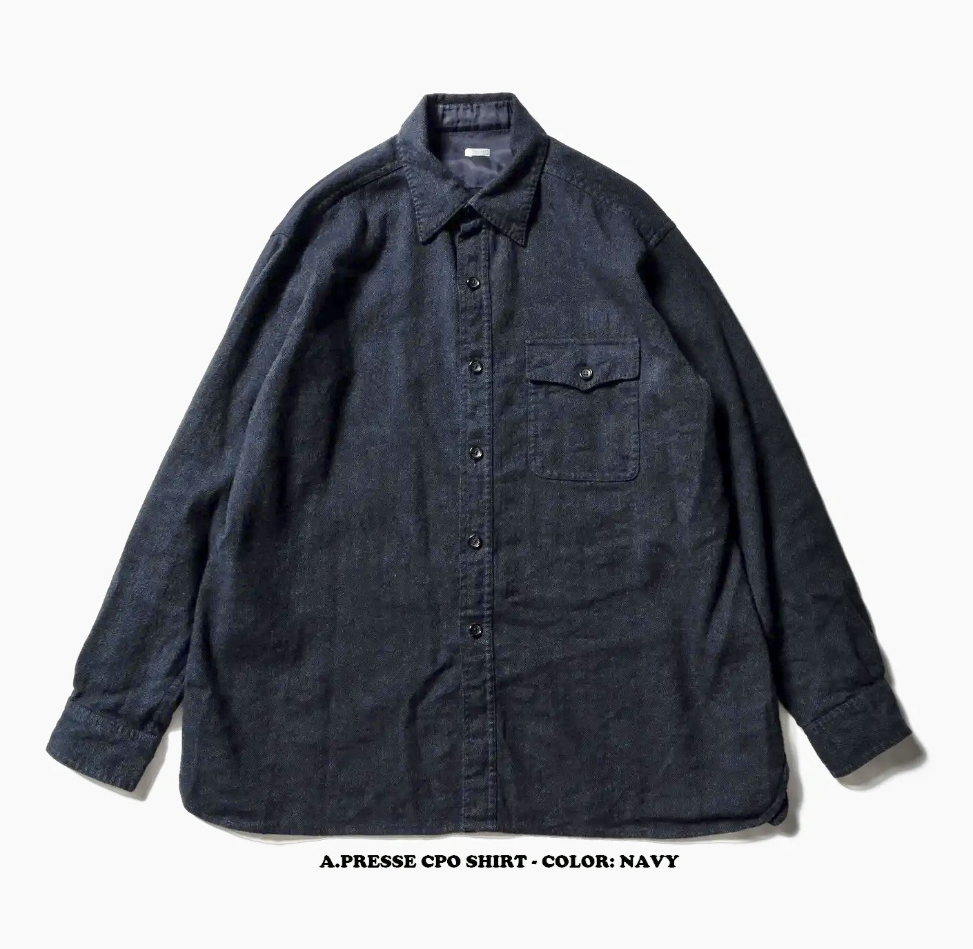 LAST PCS: A.PRESSE CPO SHIRT (LI/W/C) - NAVY SIZE 2 PRE ORDER ITEM (預訂中)