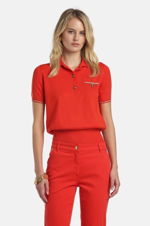 1LS0511-021 [LUISA SPAGNOLI] Miconia 法式優雅 POLO 衫 Var Arancio Tabacco(3135) #100295 (EU)