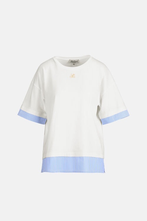 1LS0511-042 [LUISA SPAGNOLI] Baiadera 疊層效果T卹 Panna_VarCeleste Bianco(0202 3189) #543155 (EU)