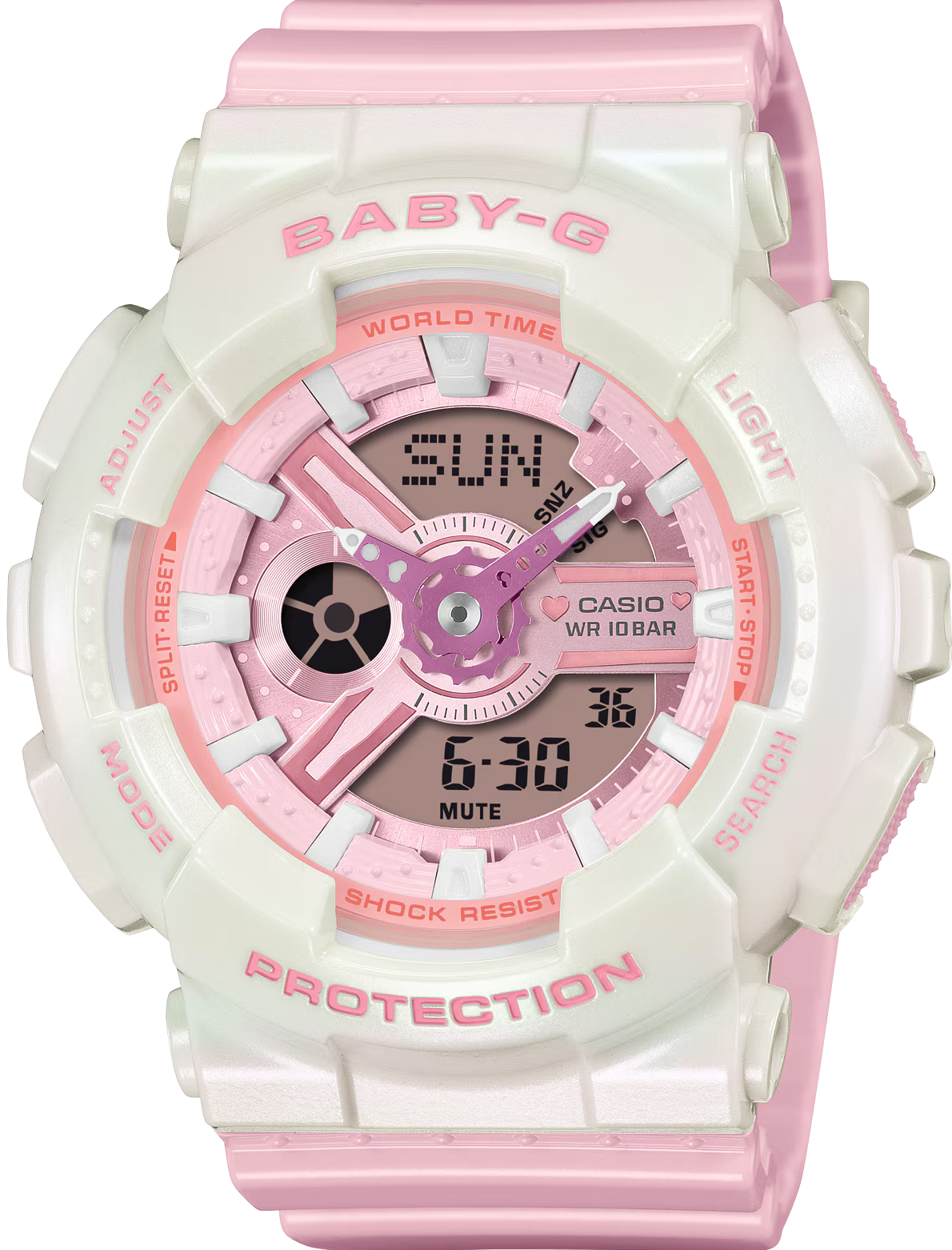 萬年鐘錶 - BABY-G   夢幻色彩防震雙顯電子錶 BA-110PD-4A  錶徑 : 43.4 MM