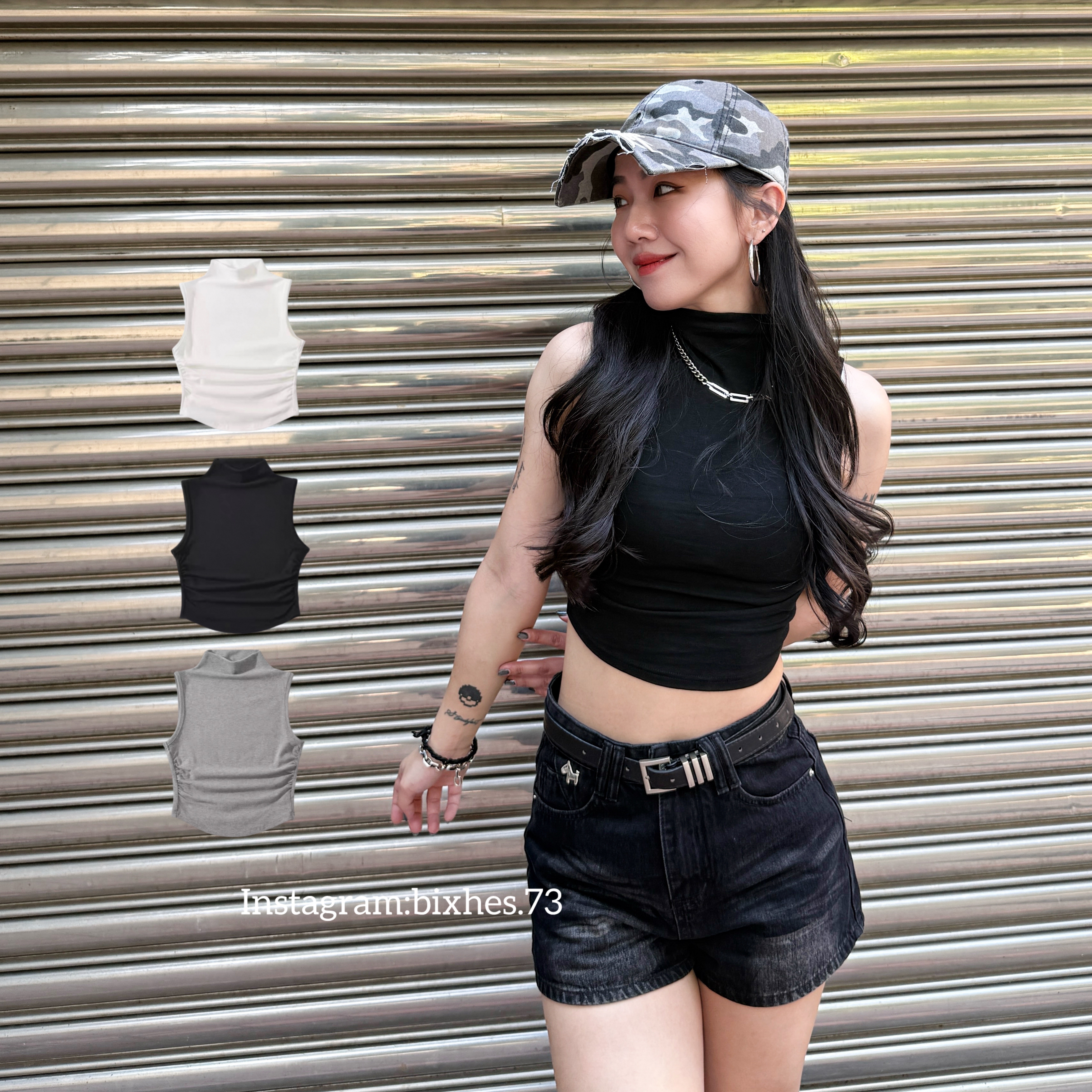 半領側皺彈力背心(C00006)