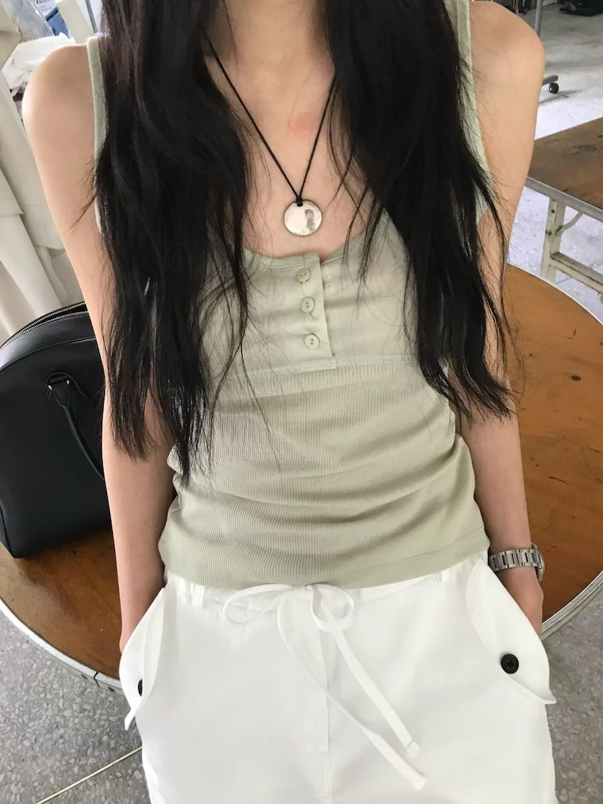 sheer buttons tank top