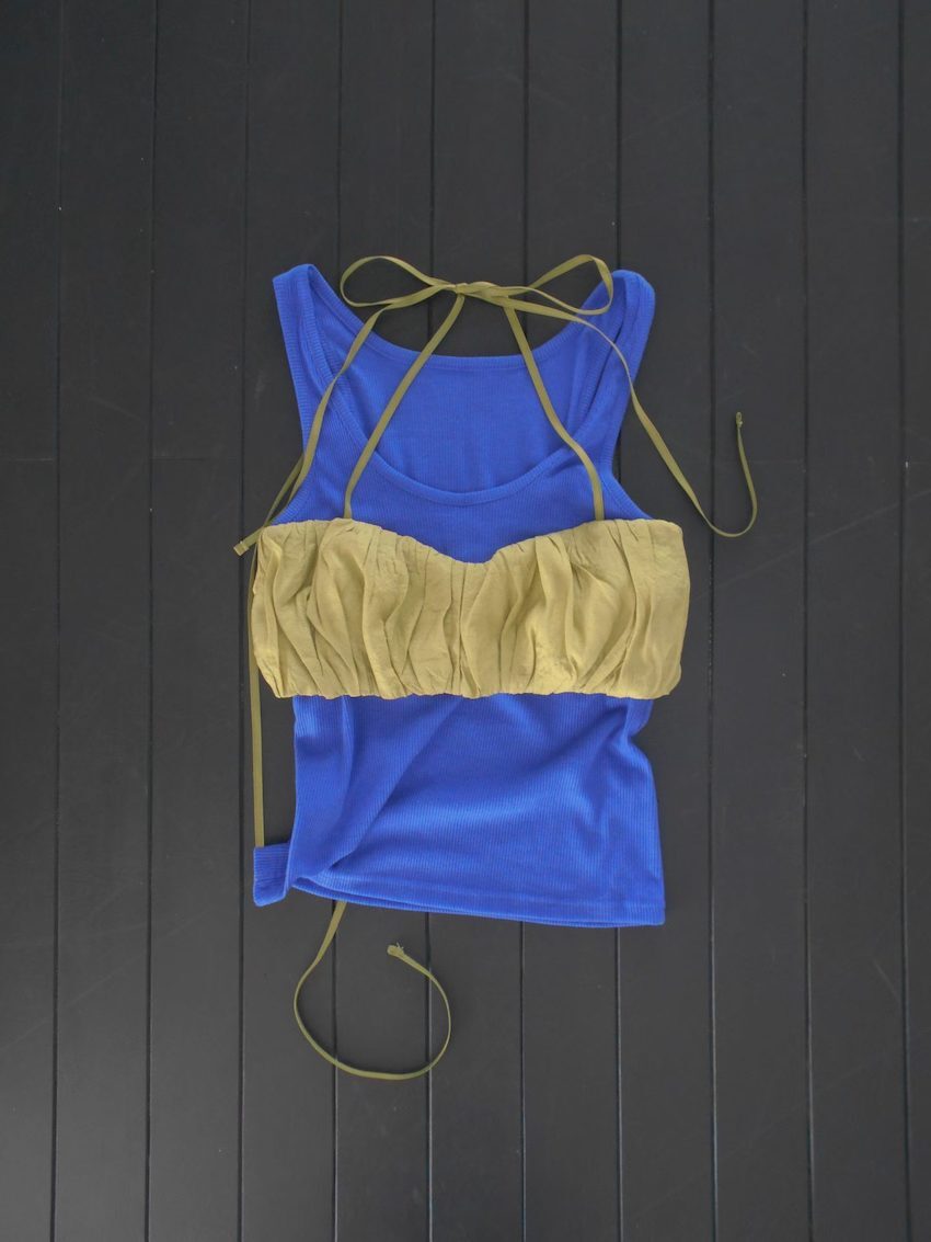 crinkled overlay ribbon tie crop top