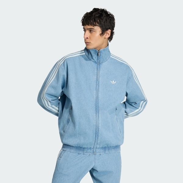 Adidas 愛迪達 Denim Fb Jacket KX1196 男 立領外套 運動外套 休閒穿搭 淺藍牛仔