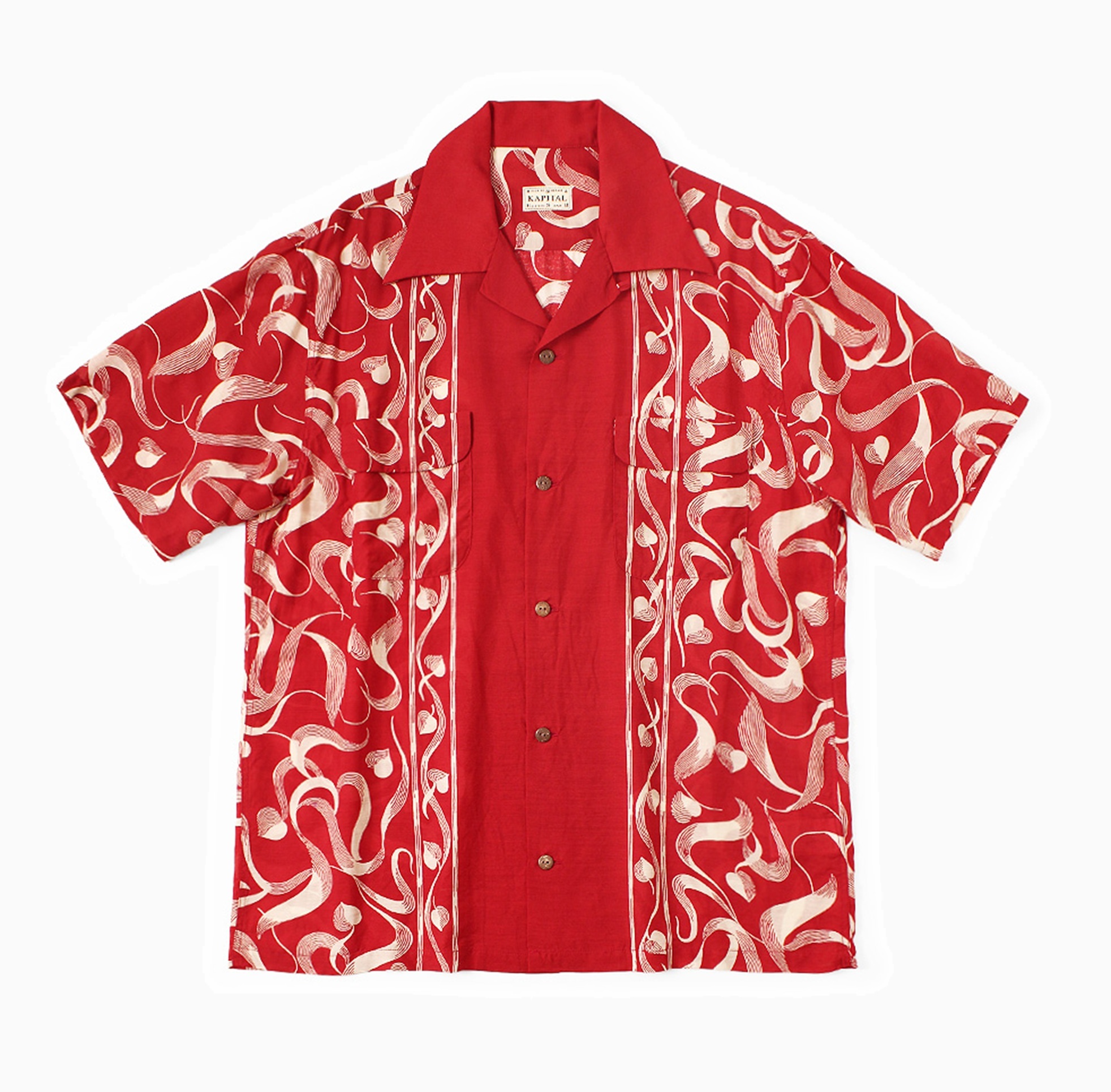 KAPITAL 2026Silk rayon okra pattern short-sleeved open-collar shirt - RED PRE ORDER ITEM (預訂中)