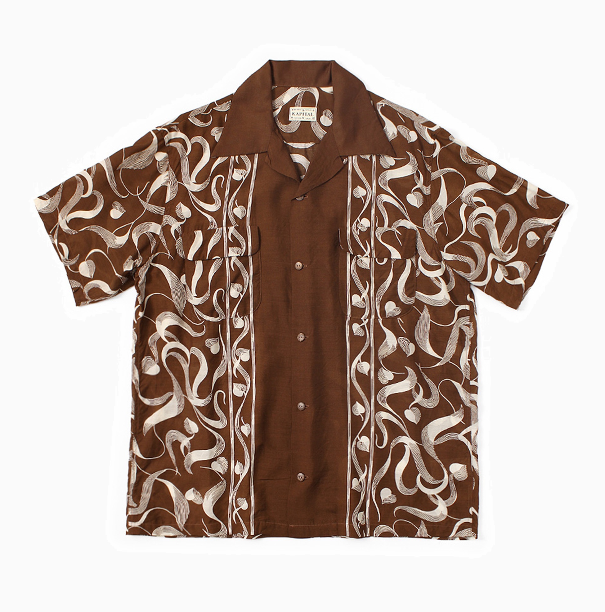 KAPITAL 2026Silk rayon okra pattern short-sleeved open-collar shirt - PRE ORDER ITEM (預訂中)