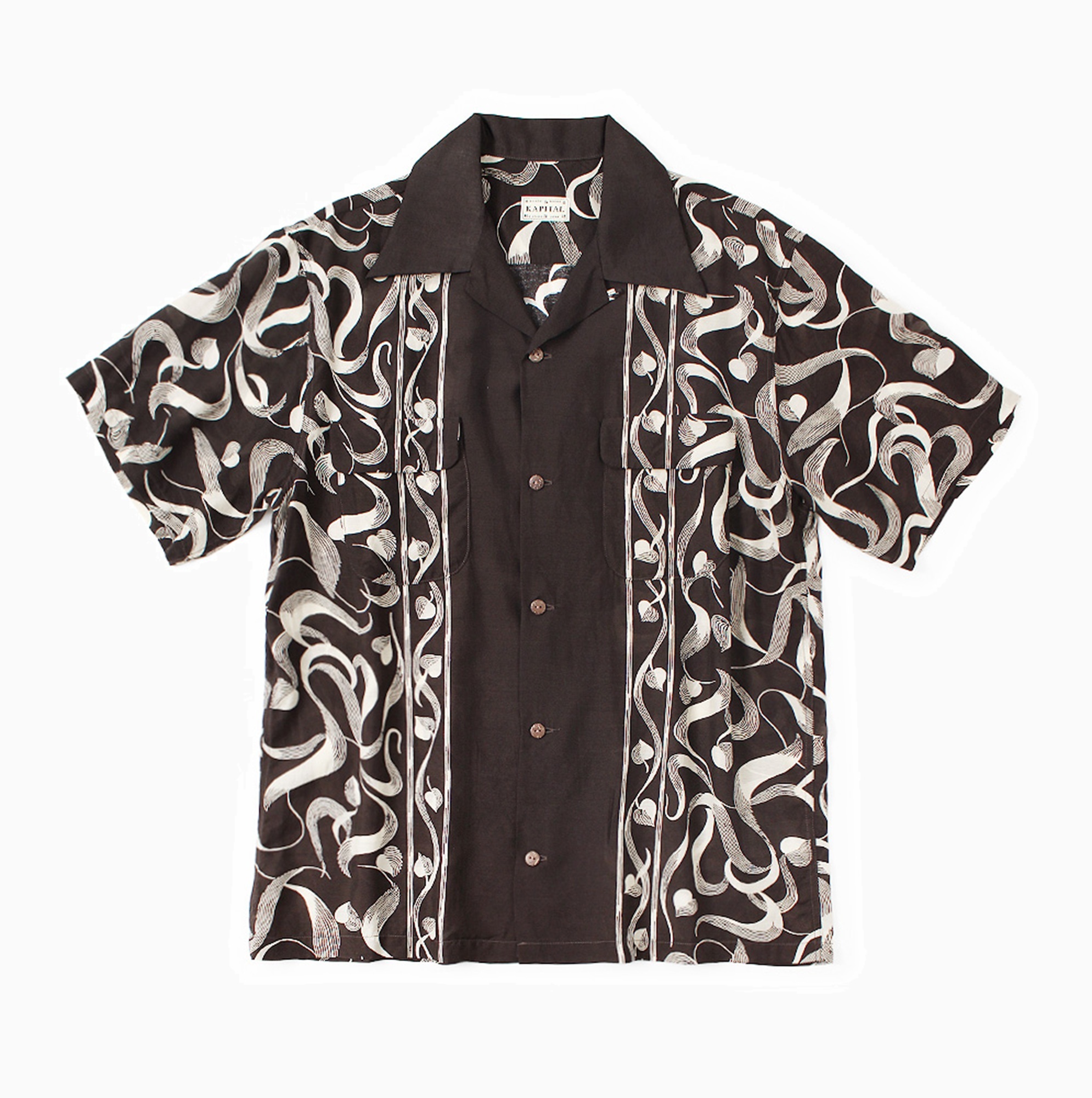 KAPITAL 2026Silk rayon okra pattern short-sleeved open-collar shirt - PRE ORDER ITEM (預訂中)
