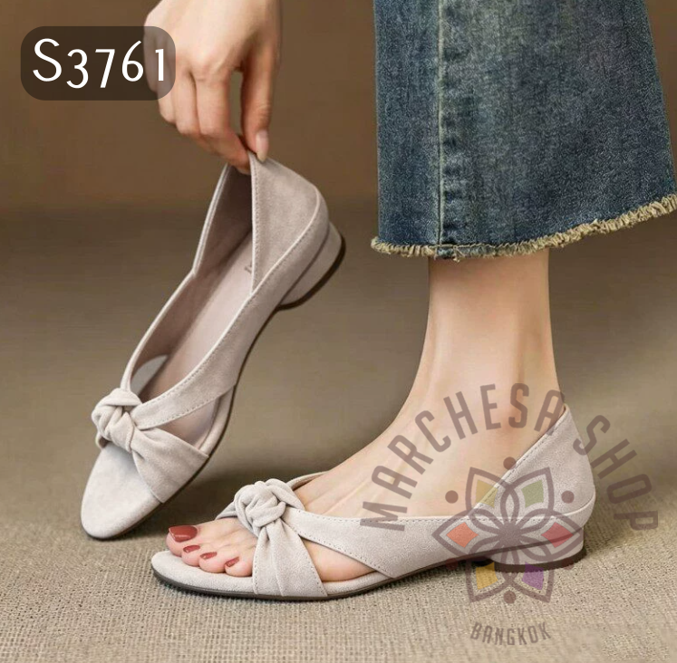 S3761 - 羊皮扭帶交叉平底涼鞋