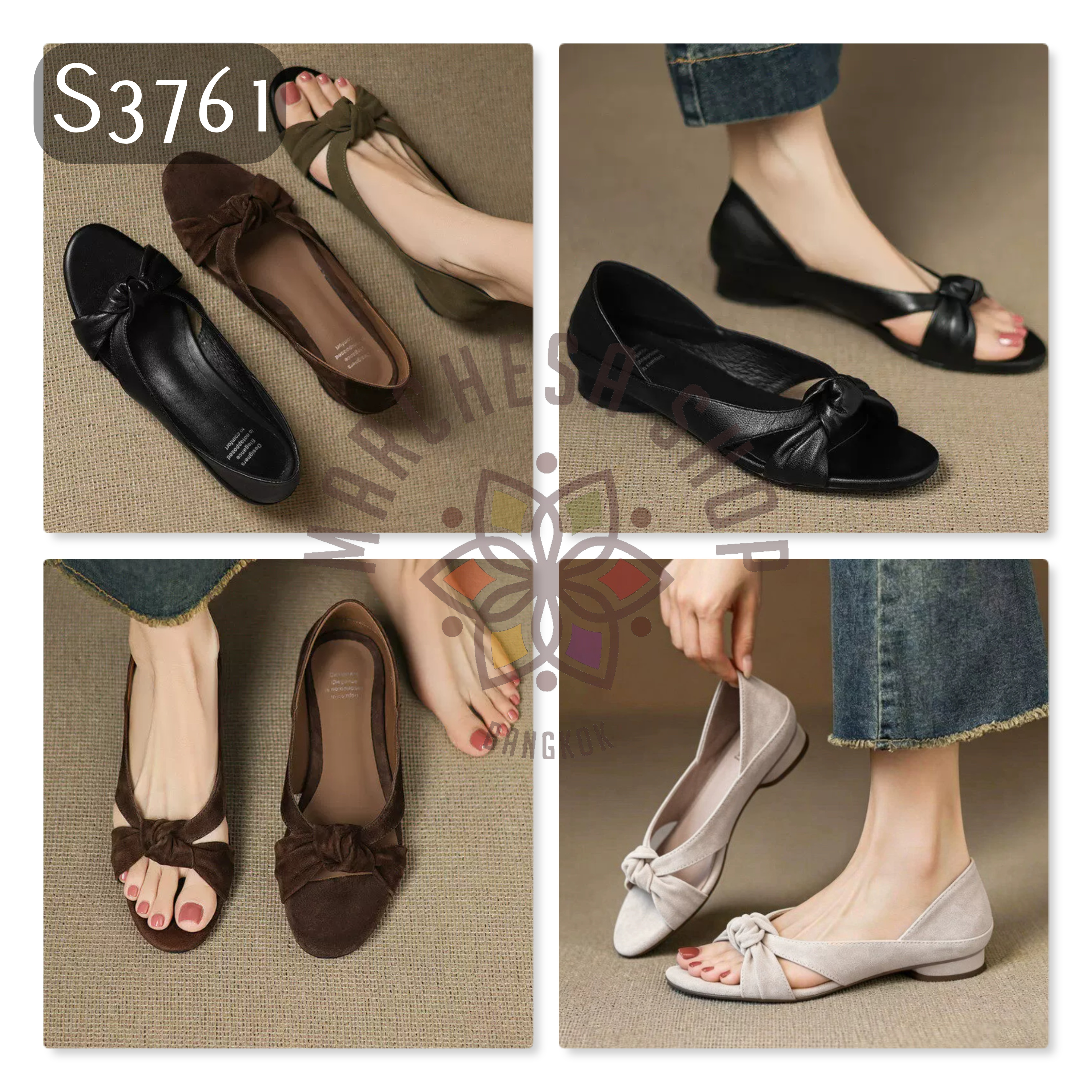 S3761 - 羊皮扭帶交叉平底涼鞋
