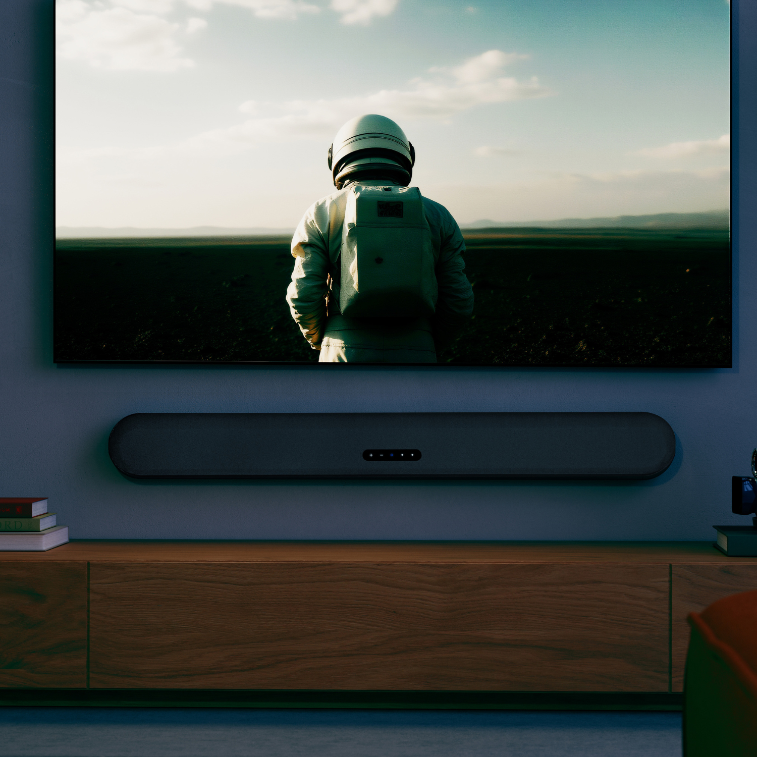 Bluesound PULSE CINEMA Soundbar on wall with TV