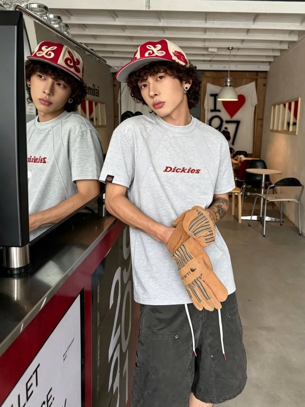 Dickies 拼接插肩風線條短T 4色