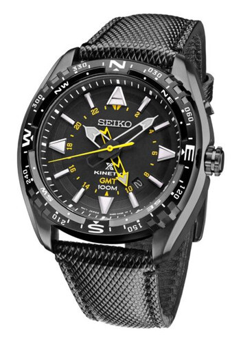 Seiko Prospex Kinetic GMT Auto-Quartz Hybrid SUN057 Watch 黑色錶盤 黑色皮革錶帶
