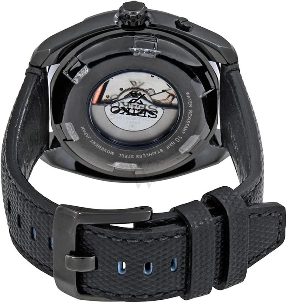 Seiko Prospex Kinetic GMT Auto-Quartz Hybrid SUN057 Watch 黑色錶盤 黑色皮革錶帶