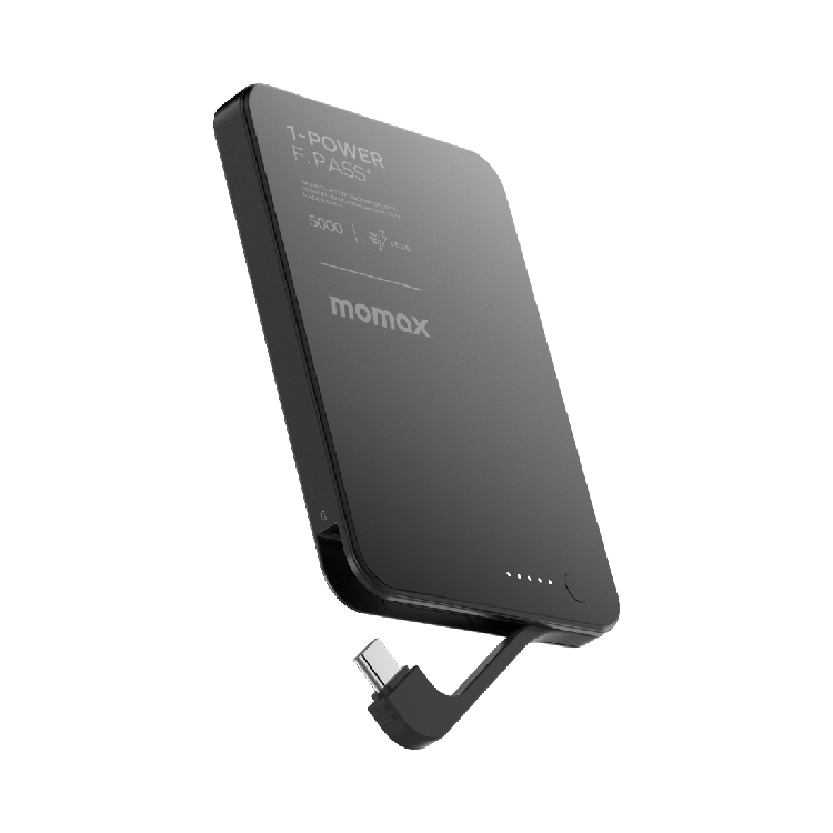 MOMAX 1-Power F.Pass+ 5000mAh 磁力帶線流動電源 黑色  #IP157D《CCC認證》《香港行貨》《2年保養》