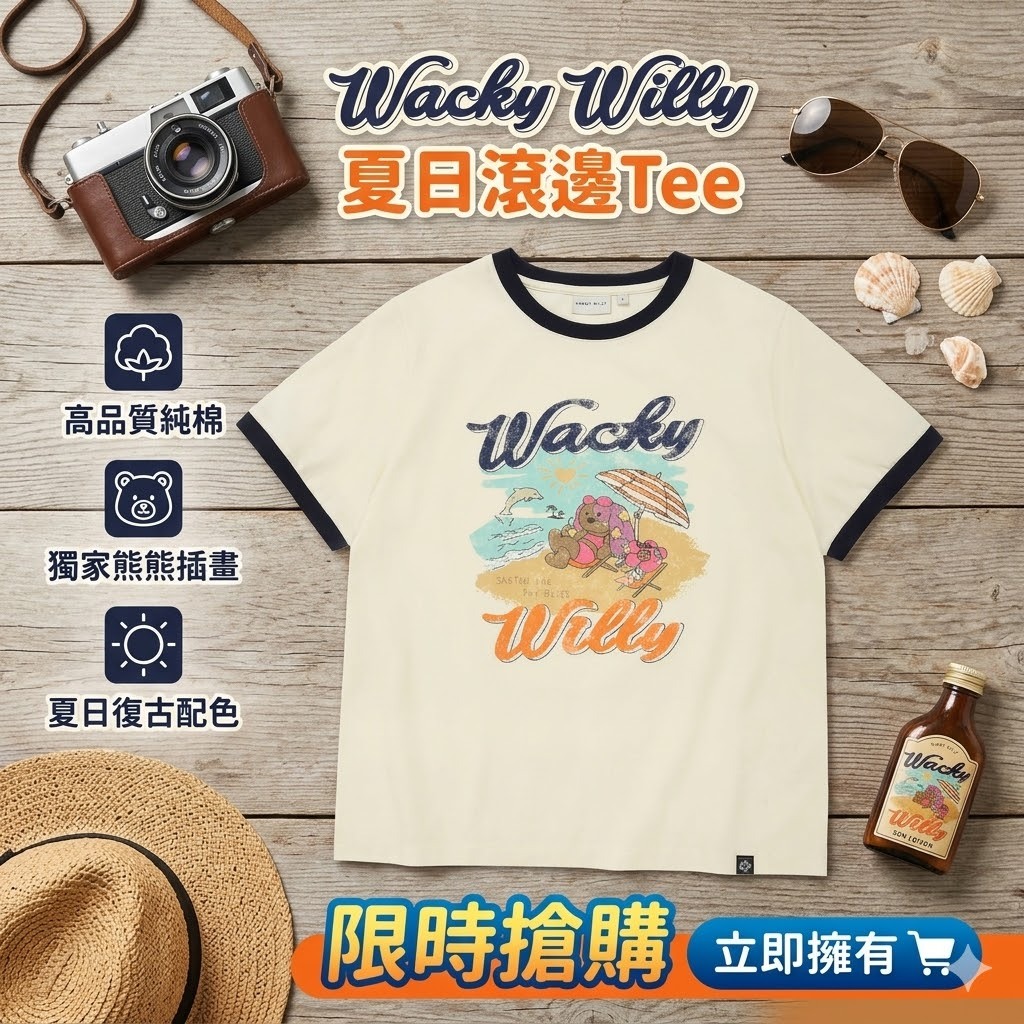 【直播】Wacky Willy LX0509121 女裝圖案短袖上衣(米白色)