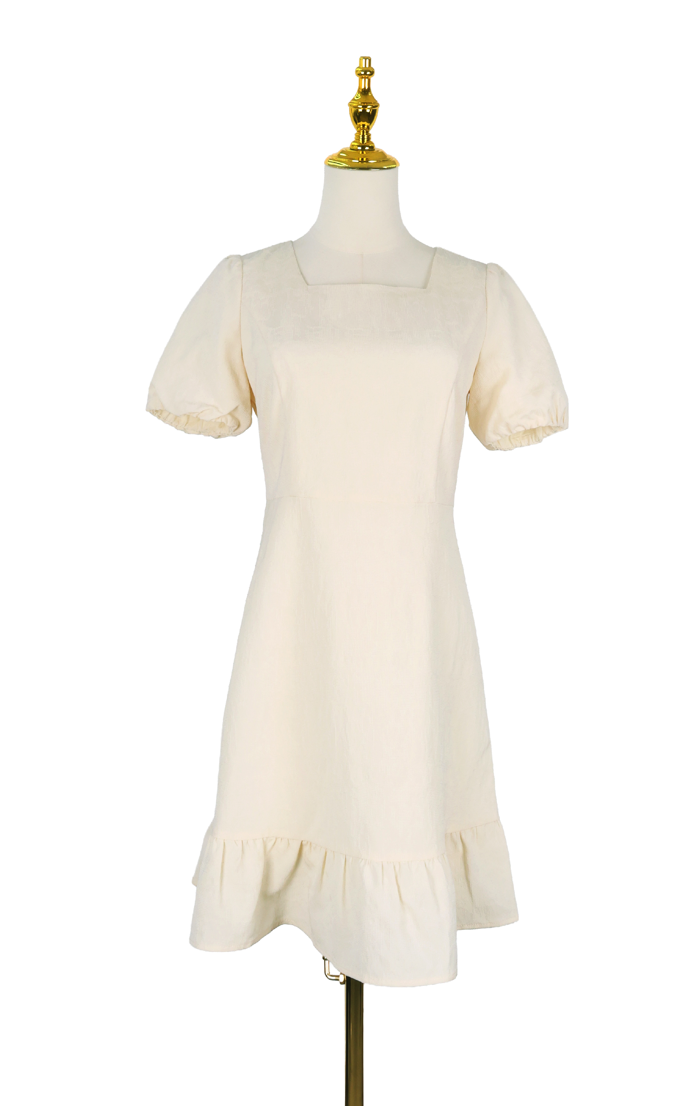 Textured Puff Sleeve Square Neck Dress OP0666