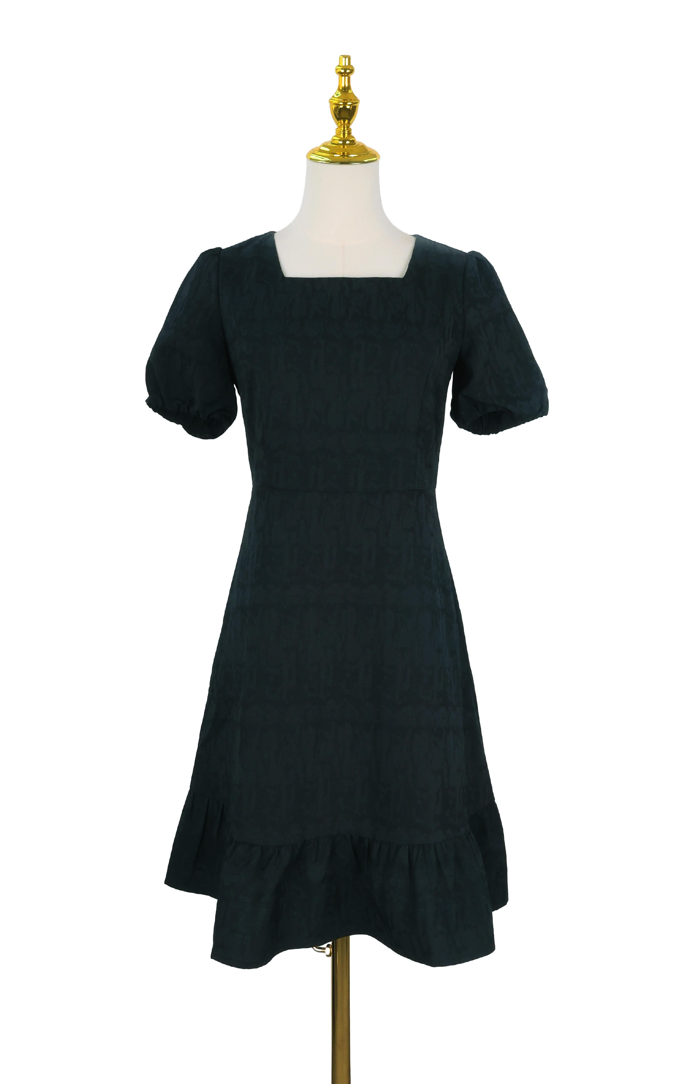 Textured Puff Sleeve Square Neck Dress OP0666