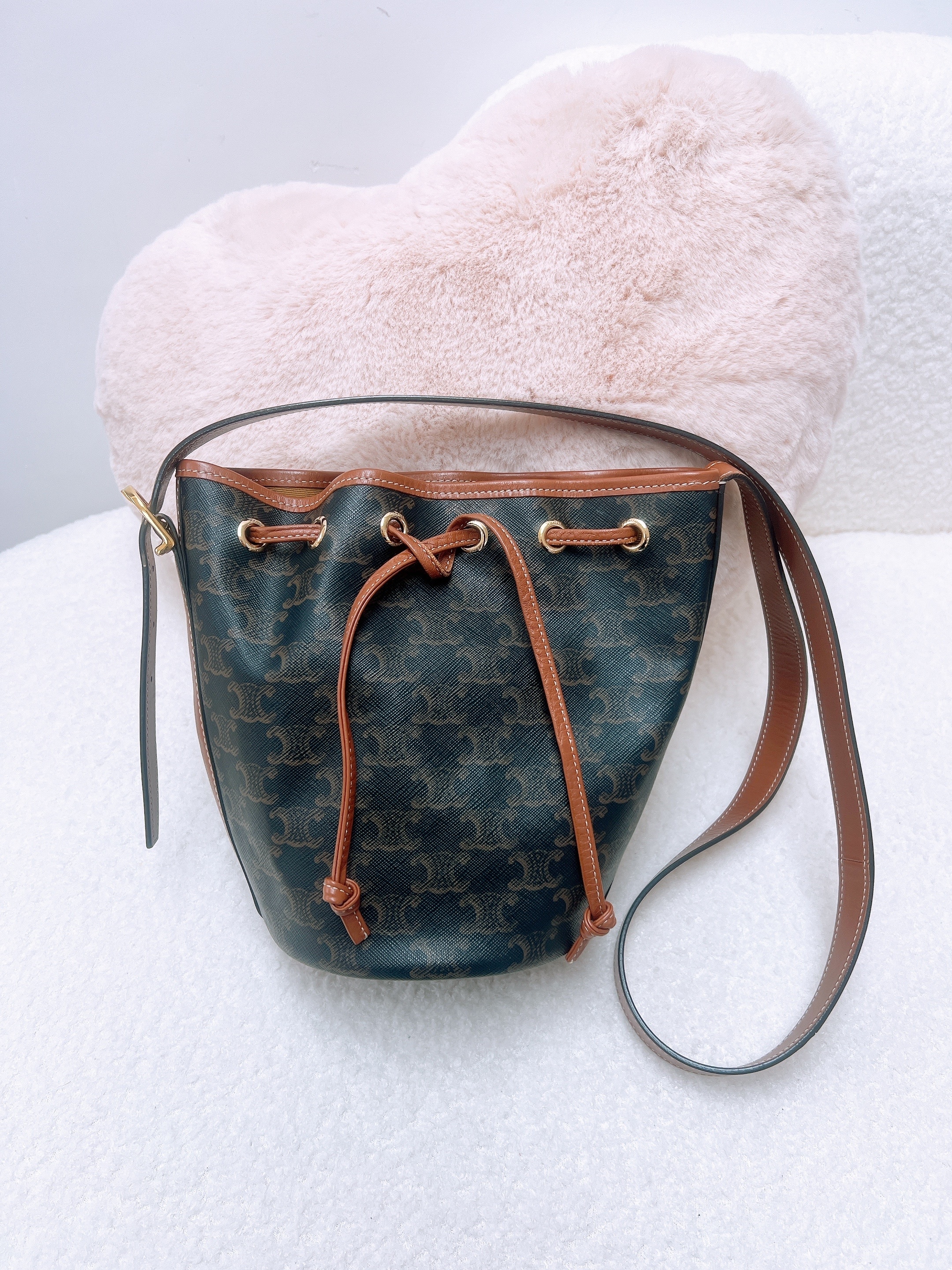 Celine drawstring bucket brown monogram