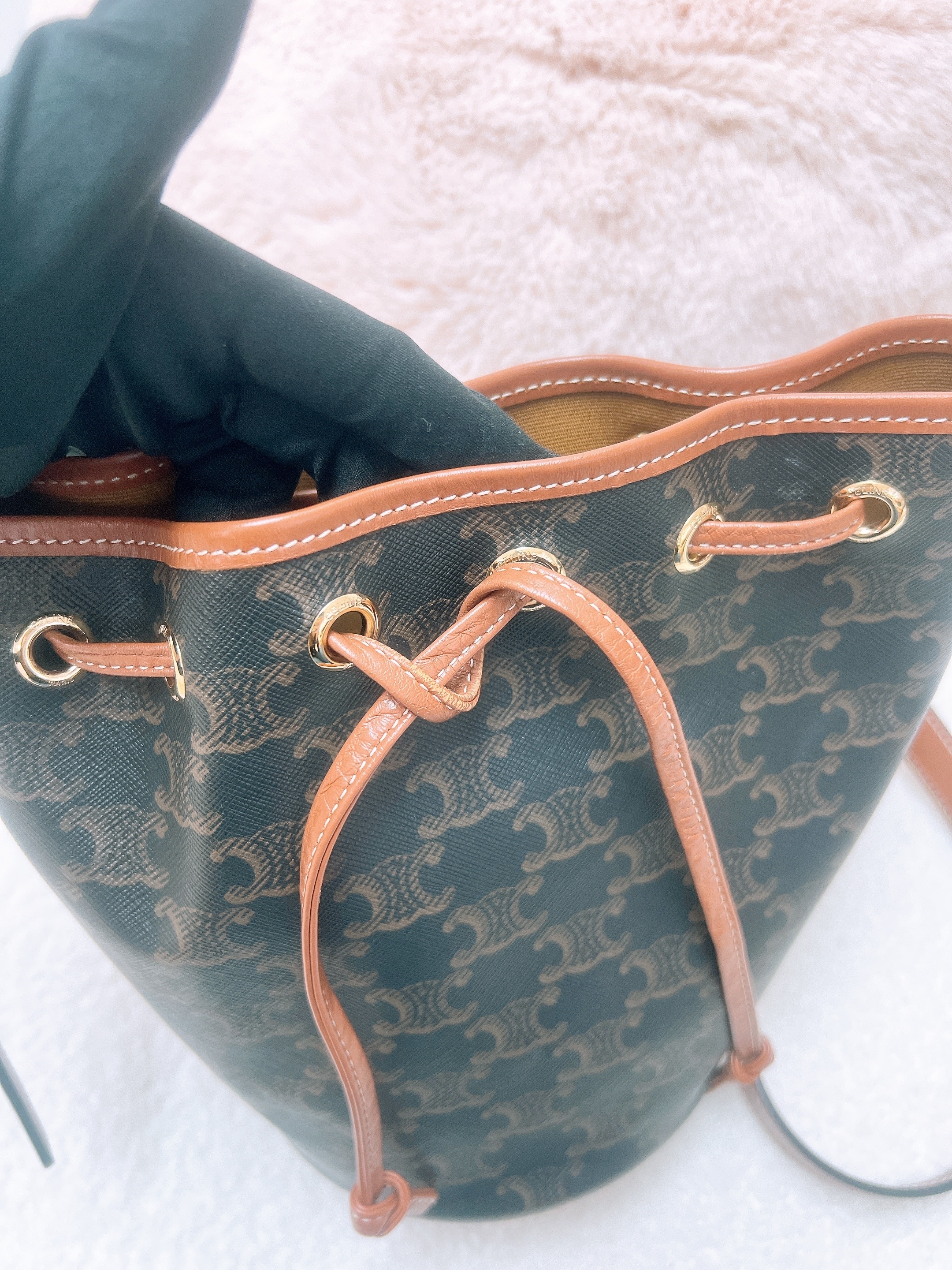 Celine drawstring bucket brown monogram