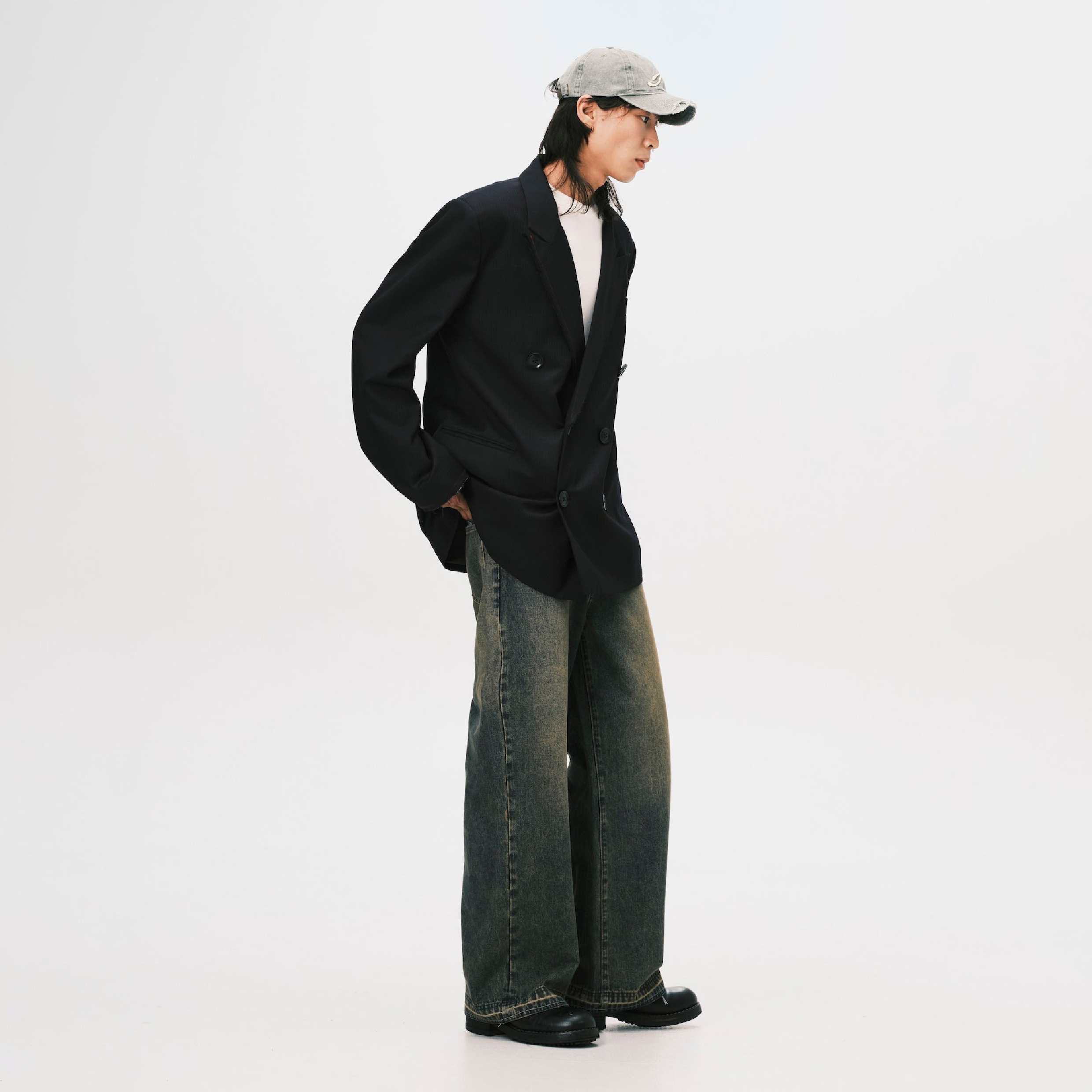 ANOWHEREMAN Double Breasted Suit Jacket