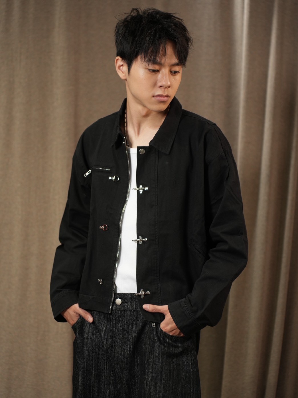 消防扣 工裝 雙口袋 雙拉鍊 #牛仔外套