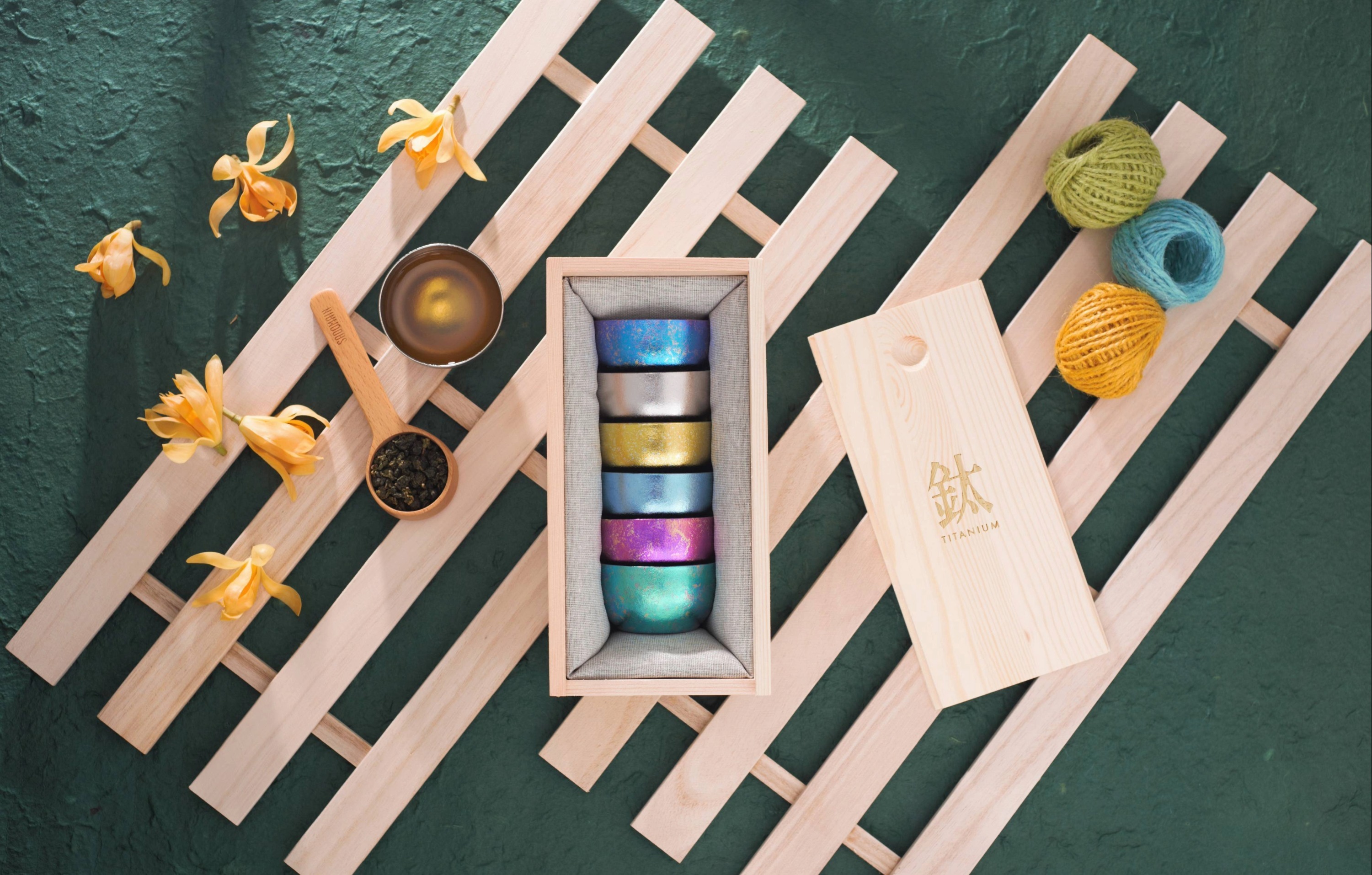 純鈦小茶杯6入組｜耀鈦系列（含木盒）