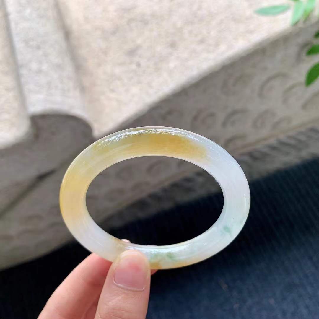 4295651 50.5mm冰糯翡翠黃翡圓條手鐲 (50-52)