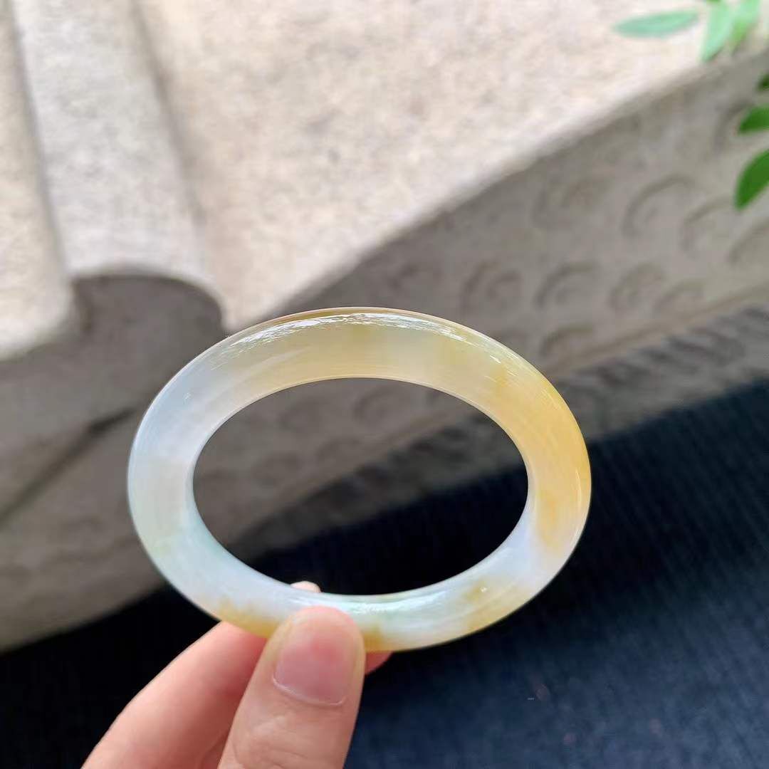 4295651 50.5mm冰糯翡翠黃翡圓條手鐲 (50-52)