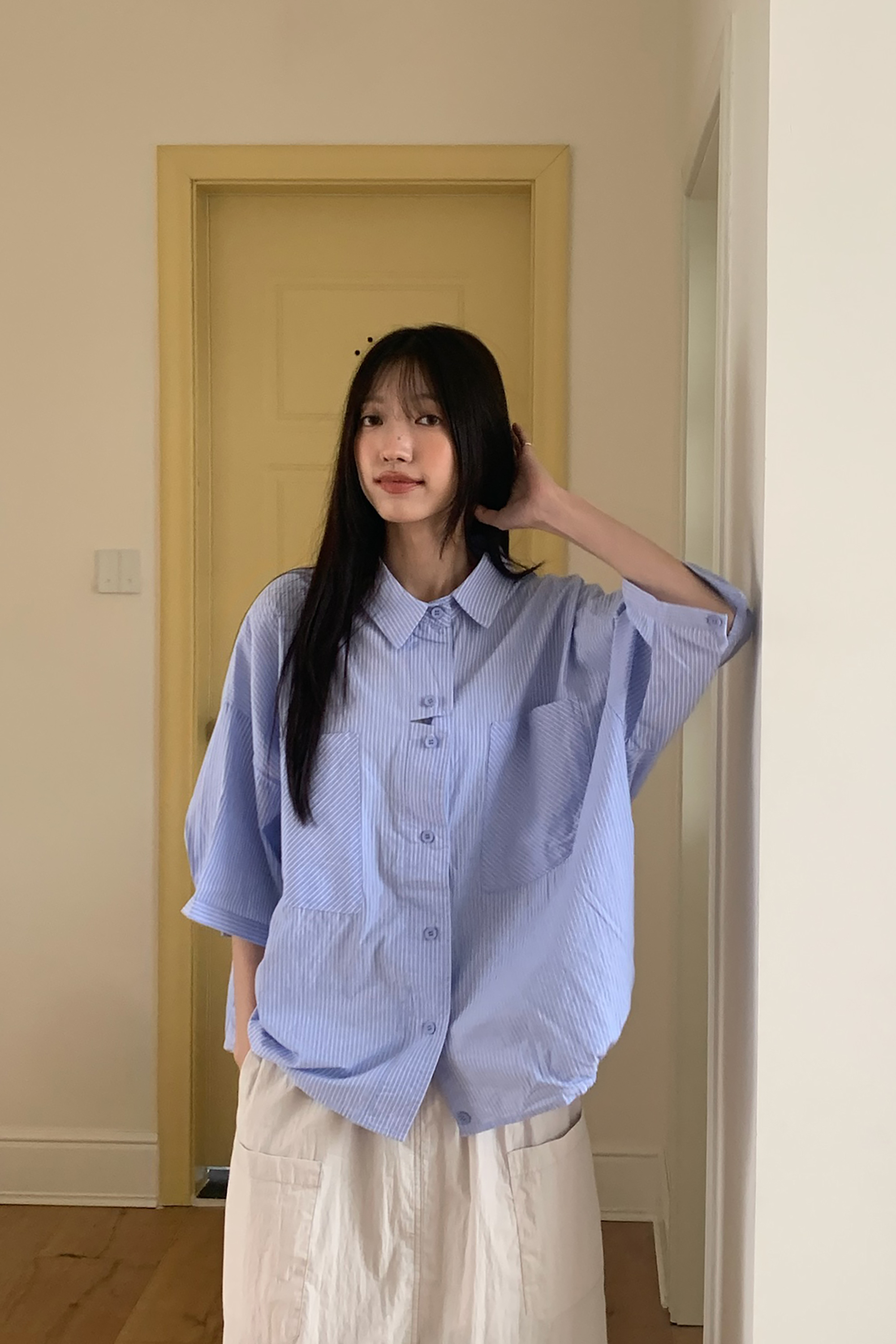 May｜日系線條小花苞短襯 3色