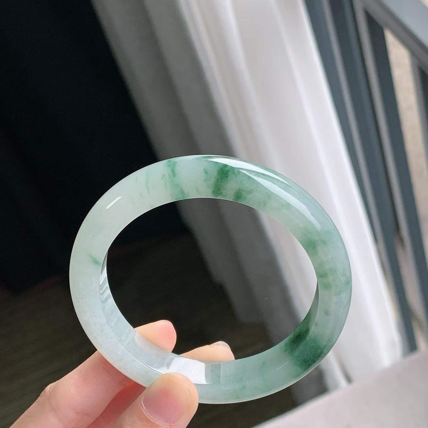 冰飄花翡翠正圈手鐲,天然翡翠A玉, 緬甸玉, Jade, Jadeite