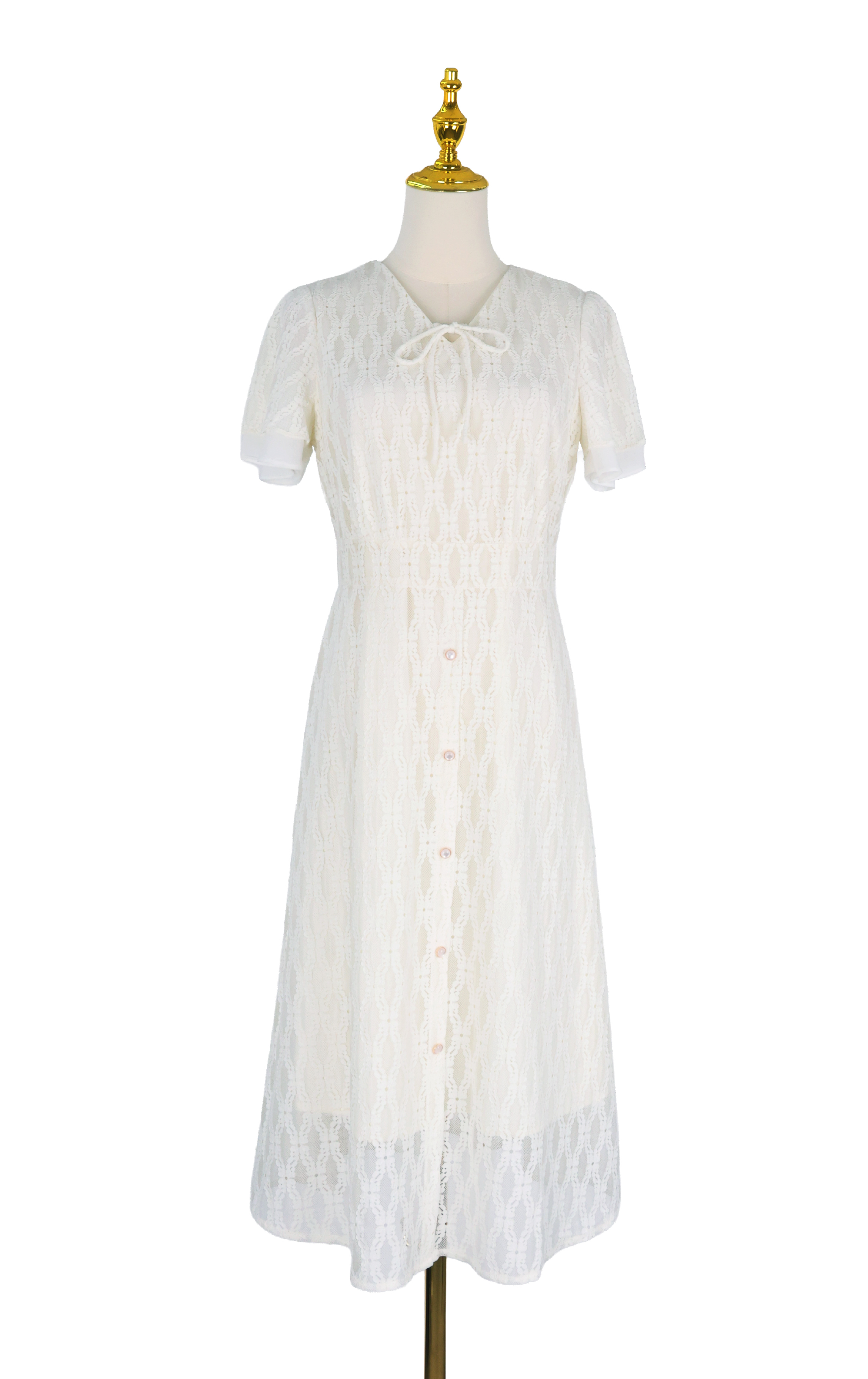 V-Neck Lace Button-Down Dress OP0665