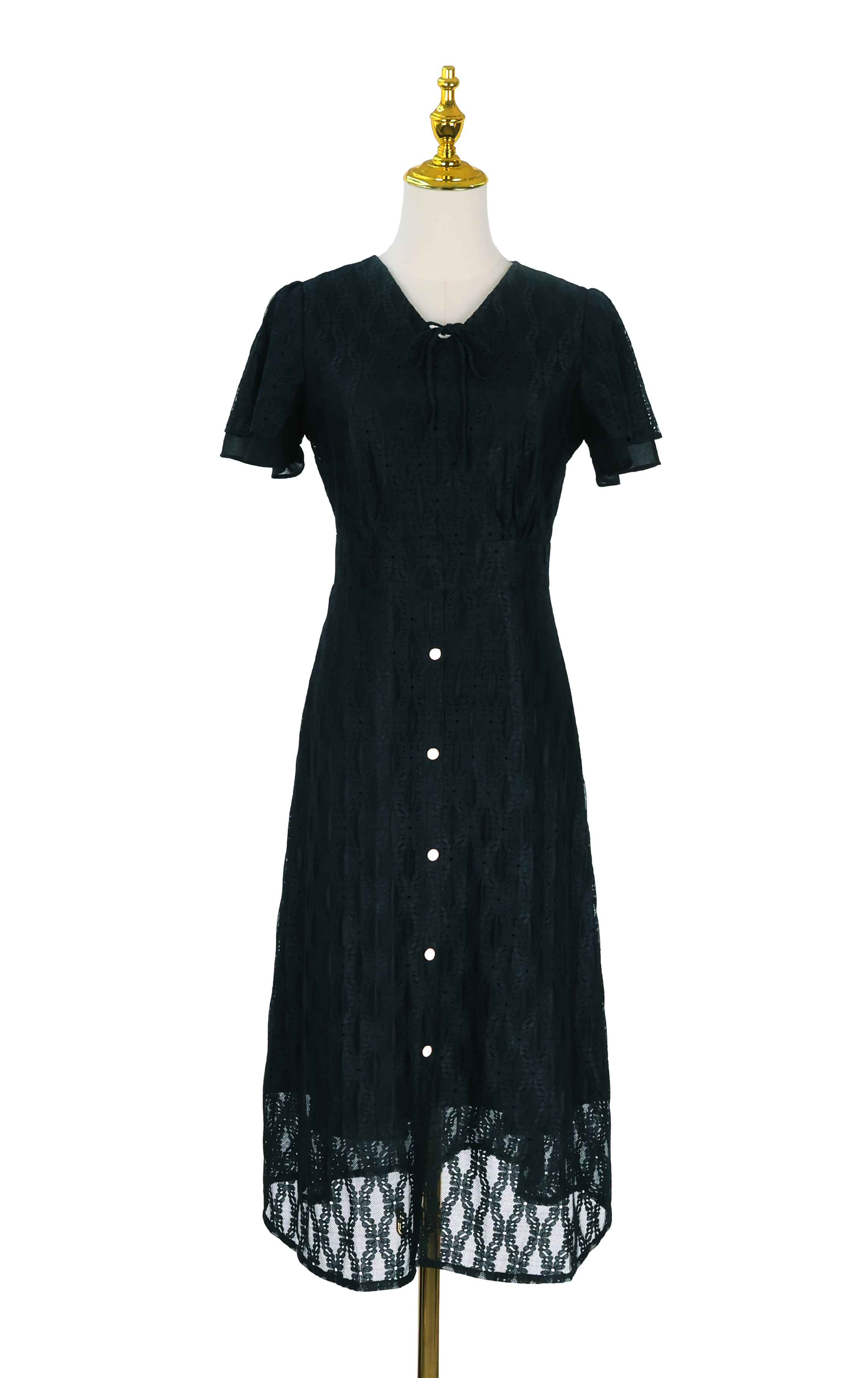 V-Neck Lace Button-Down Dress OP0665