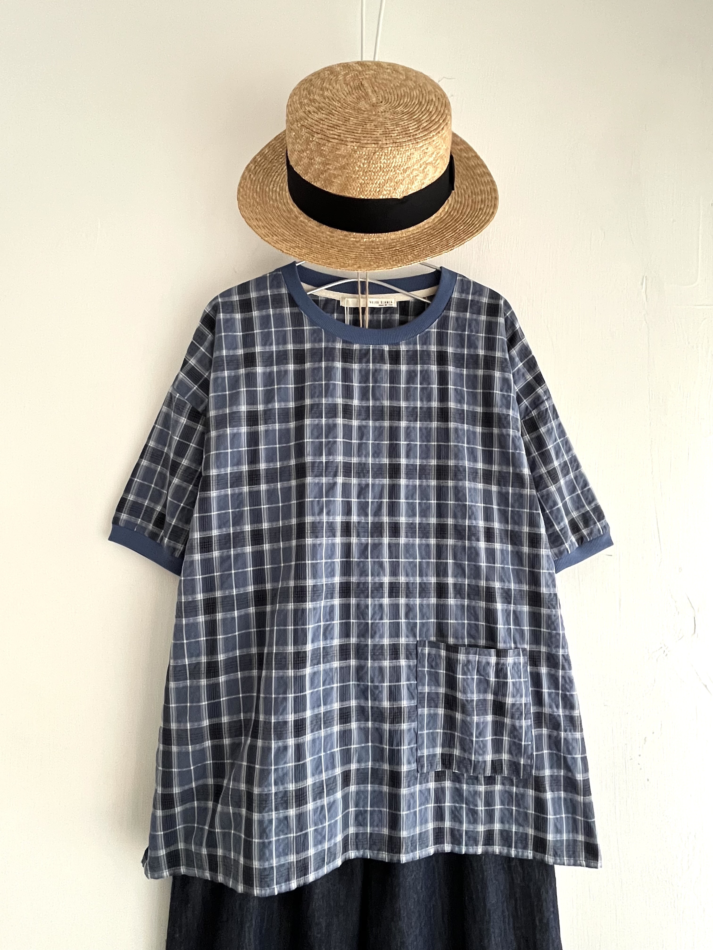 NUEVO BLANCA藍色格仔皺皺布top