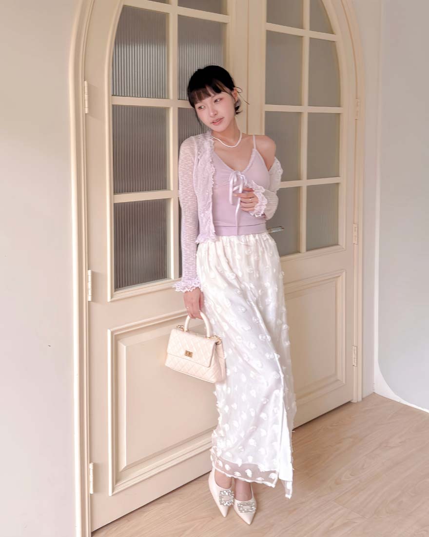 LINA LINA心動節奏蕾絲外套蝴蝶結背心兩件組-浪漫紫