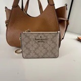 [S] KATE SPADE DARK BEIGE KN773 WALLETS SPADE FLOWER PVC KEY RING CARD HOLDER, 196021747052 (SKS1742)
