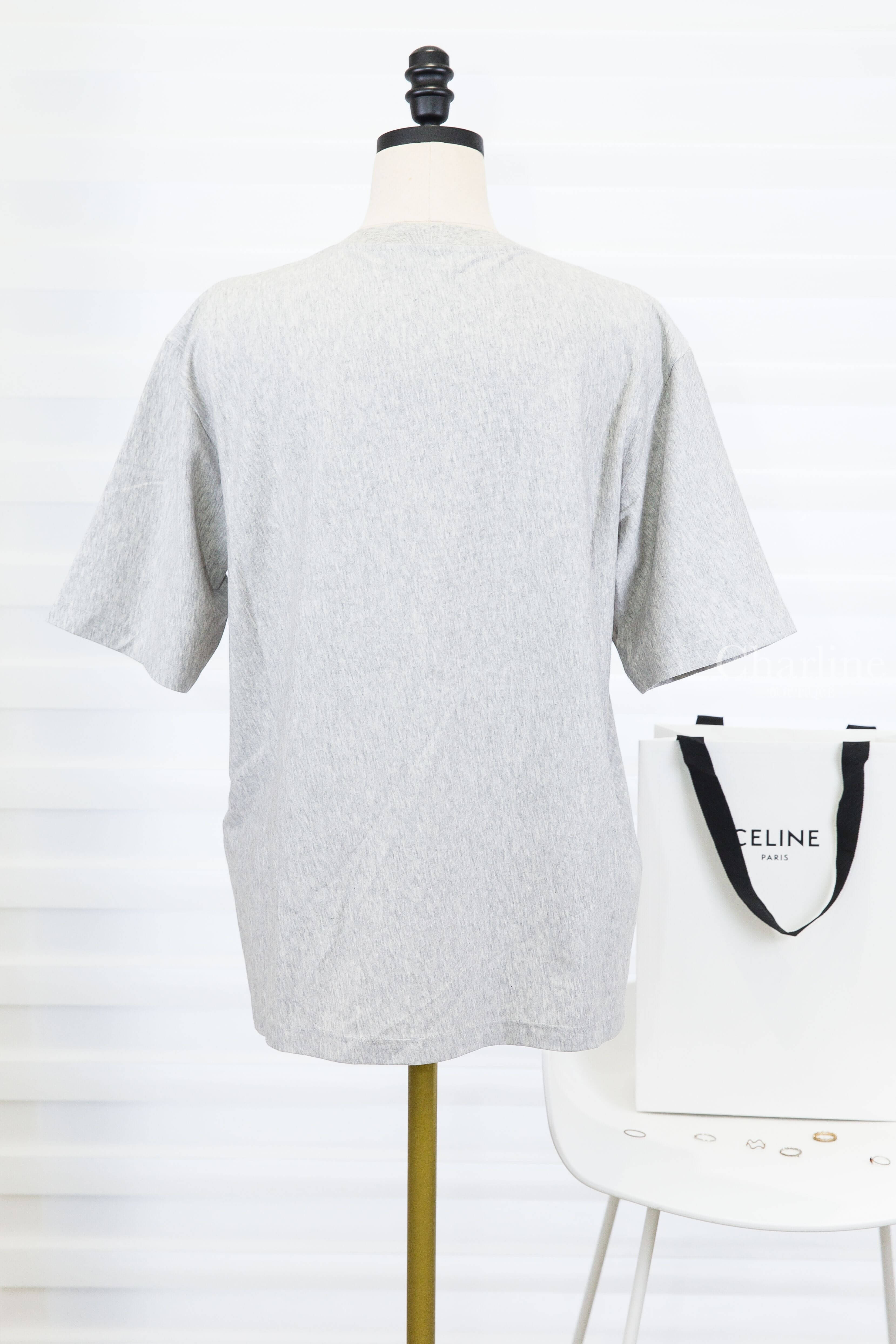 Celine Loose T-shirt In Cotton Jersey 灰底藍紅線條方框藍色字母 Logo 短袖棉T-Charline Boutique 精品代購